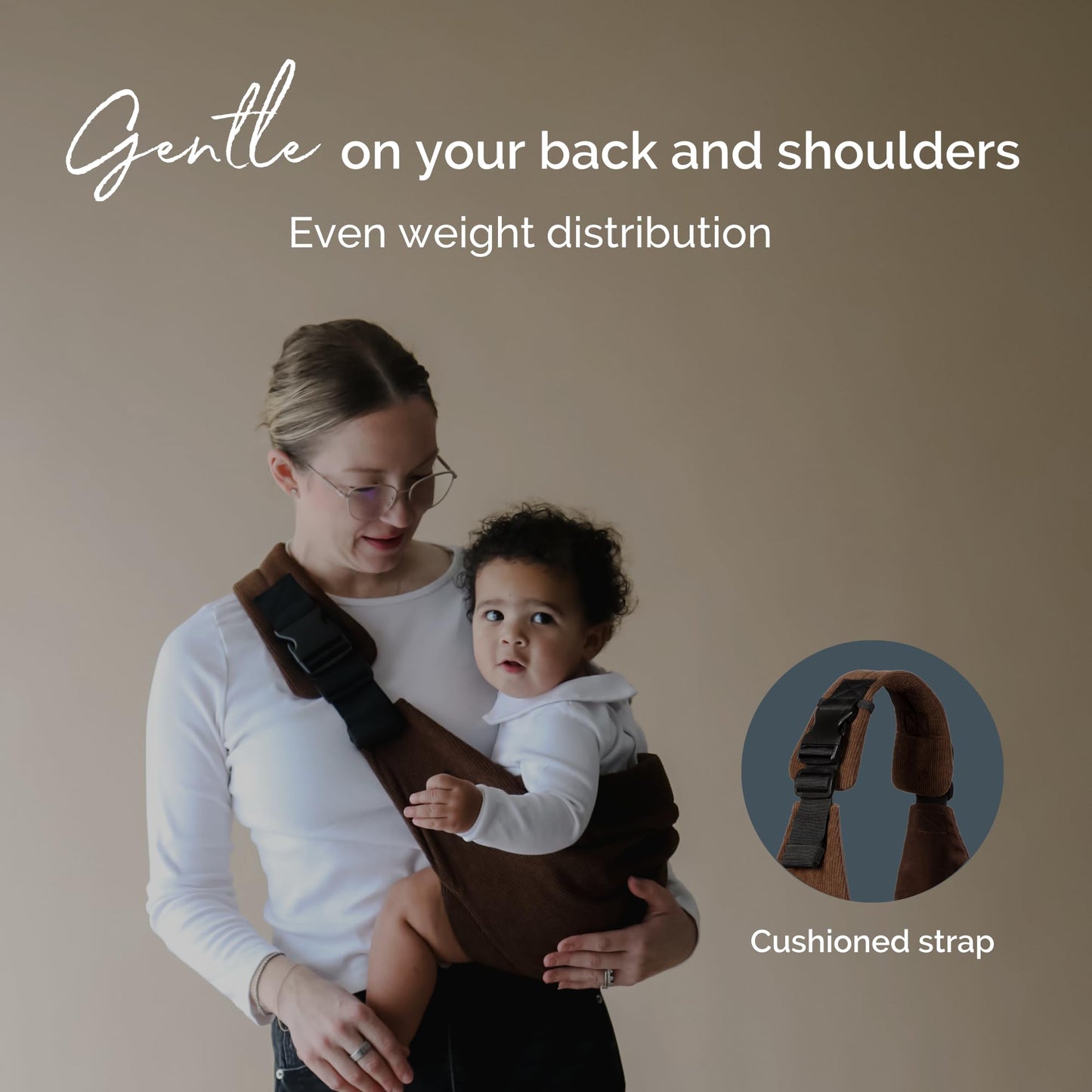 Boba Buddy - Sling portabebés de algodón de pana para bebé, ergonómico con correas ajustables, hebilla de seguridad y asiento espacioso, incluye bolsa de transporte a juego (9-48 meses/18-44 libras)