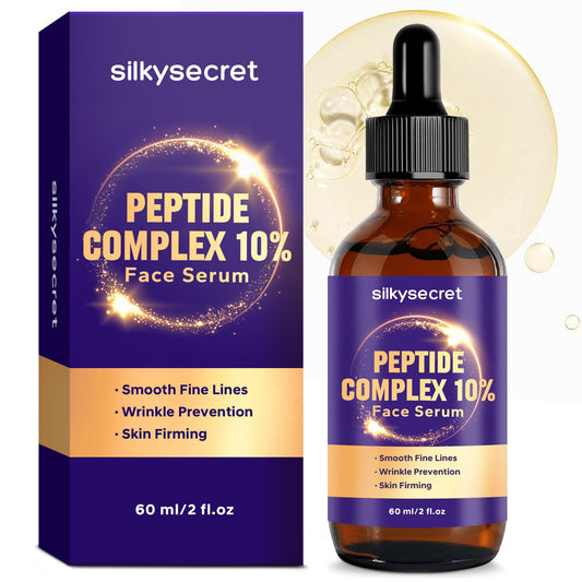 Silkysecret Suero De Péptidos Al 10% (2 Onzas Líquidas), Suero De Péptidos De Colágeno, Ácido Hialurónico Y Niacinamida, Argirelina Antienvejecimiento, Suero Facial Hidra 2 Onzas Líquidas (Paquete