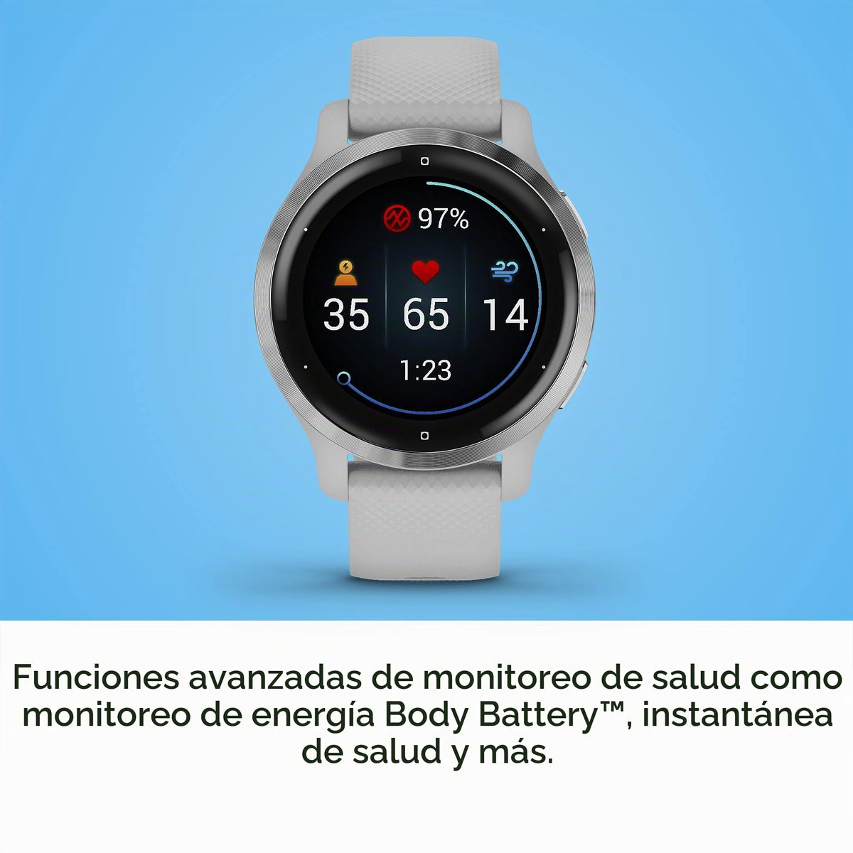 Reloj Inteligente GPS Garmin Venu 2S Plateado con Funda Gris Claro y Banda de Silicona