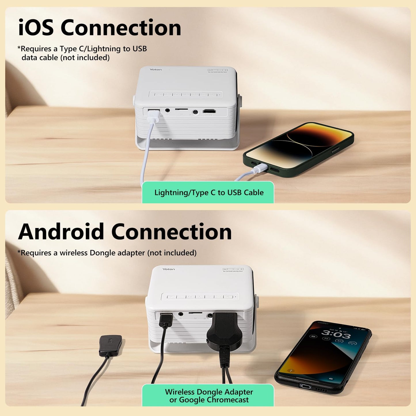 YOTON Mini Proyector Portátil, 1080P Full HD Soporta, Compatible con iOS/Android/Laptop, Regalo para Niños, Proyector de Video Y3 Compatible con TV Stick/HDMI/USB/PS4/Xbox [Control Remoto Incluido]