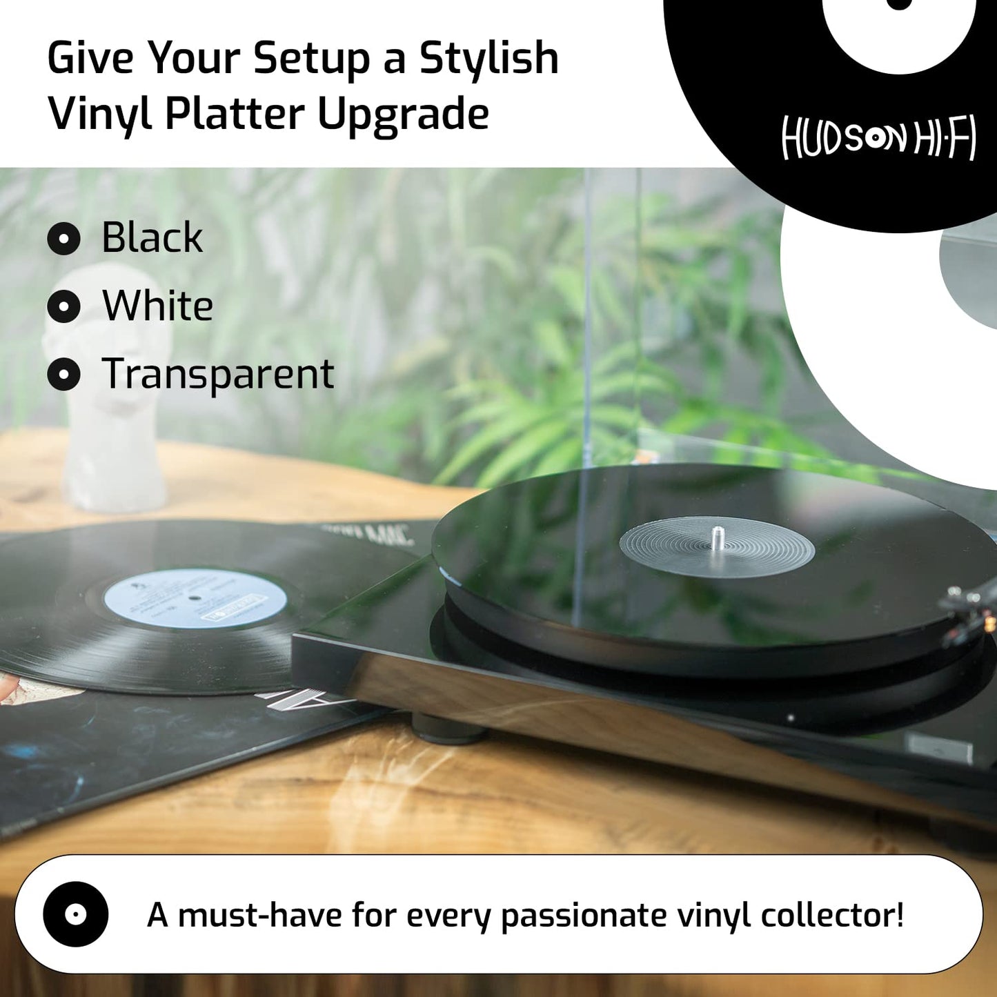 Hudson Hi-Fi Estera giratoria de acrílico - LP Slipmat para tornamesas y Tocadiscos de Vinilo - Negro Mate