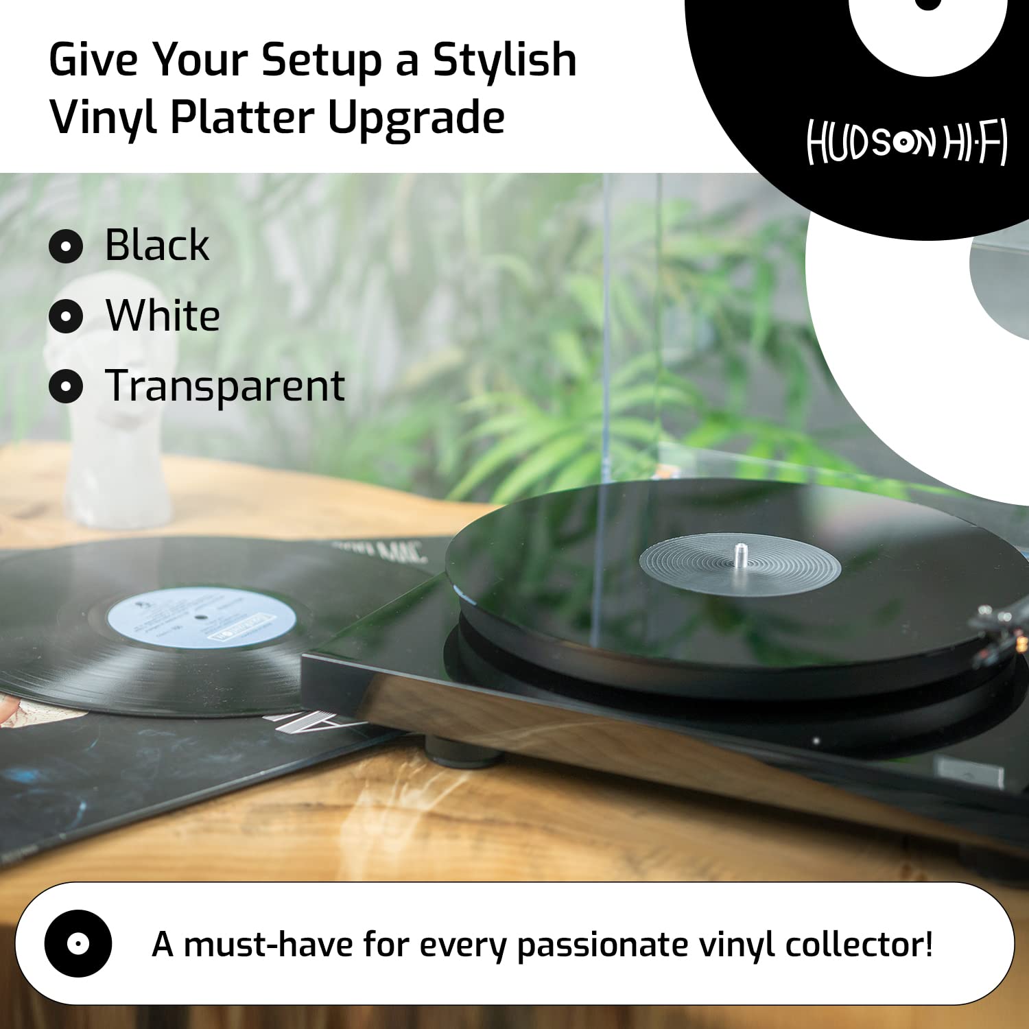 Hudson Hi-Fi Estera giratoria de acrílico - LP Slipmat para tornamesas y Tocadiscos de Vinilo - Negro Mate