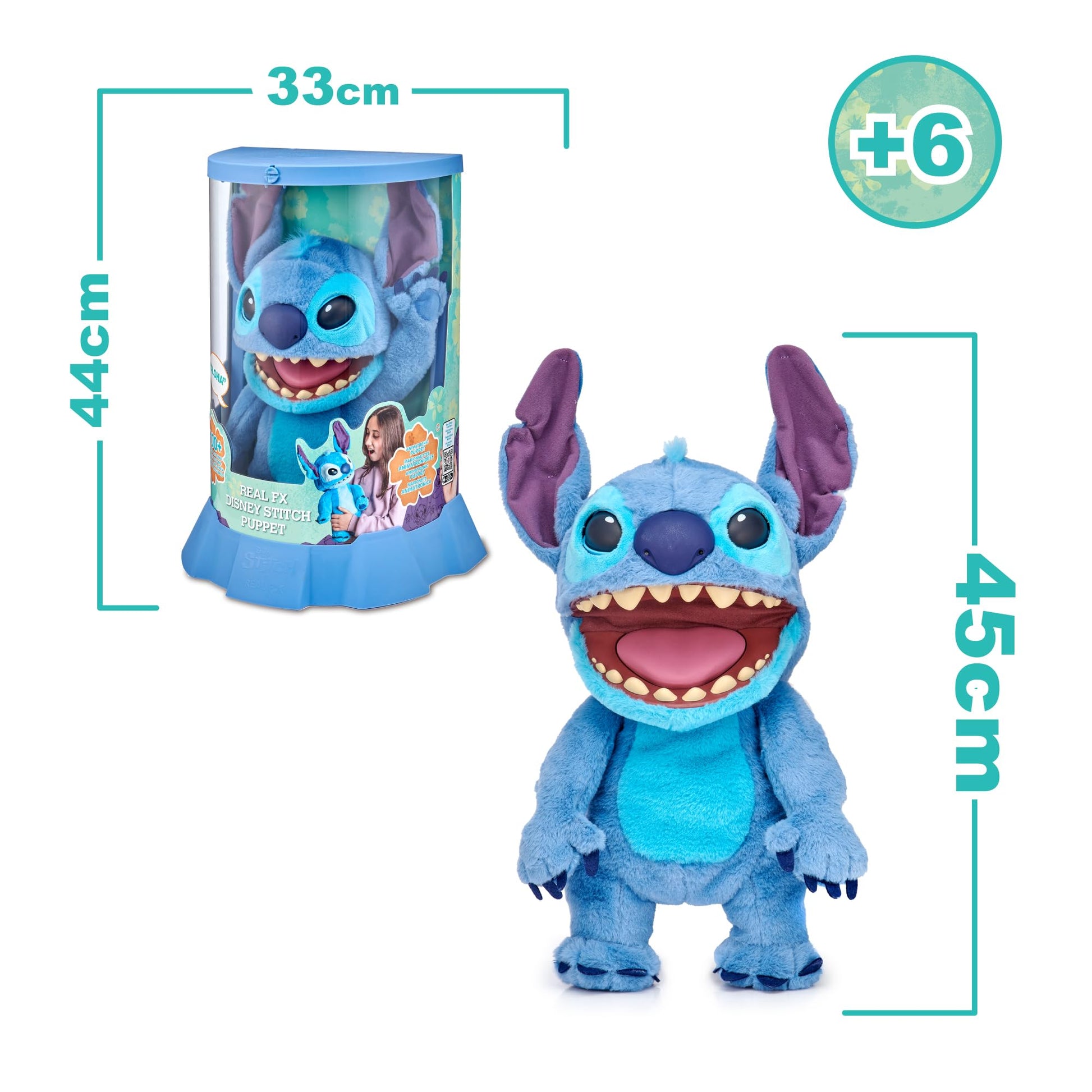 Disney Stitch FX - Peluche de Stitch de Lilo & Stitch, Peluche Electrónico de 45 cm, 100+ Combinaciones de Acciones y Sonidos, Juguete Realista con Sensores y Reacciones, 6+ años, Famosa (TTC29000)