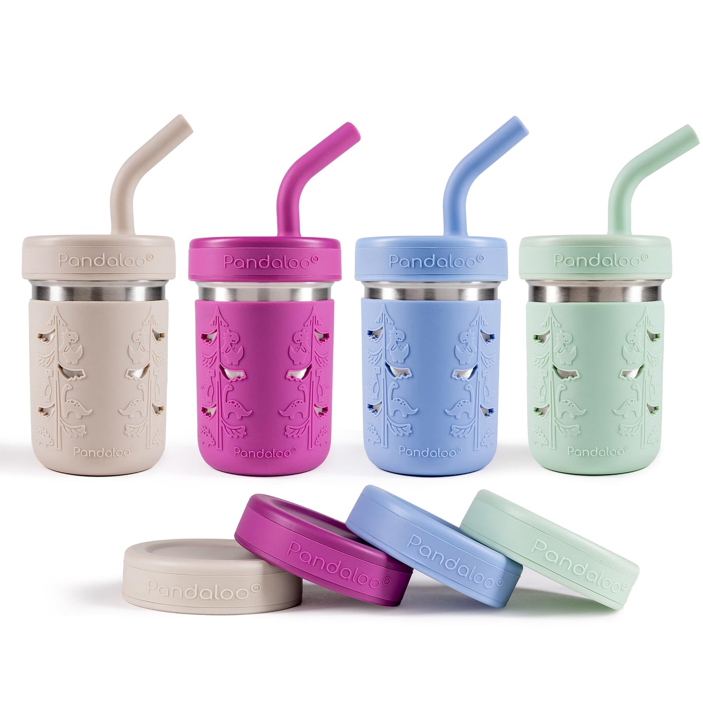 Pandaloo® Tazas de batido para niños - Vaso para niños pequeños de acero inoxidable con pajita, taza con popote para batidos - Sin BPA, tazas para refrigerio para niños pequeños, 10 oz