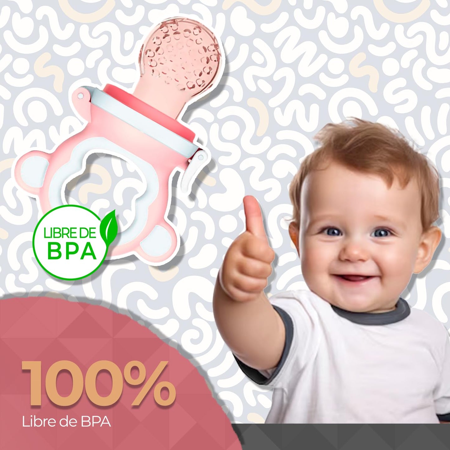 Chupón alimentador para frutas y papillas con seguro y tapa, 4 meses, dibujos animados (monkey rosa)