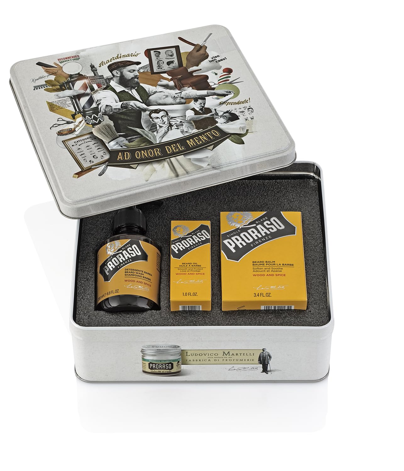 Proraso Kit Cuidado de Barba Madera y Especias en Lata, Incluye Aceite y Bálsamo, Edición Regalo