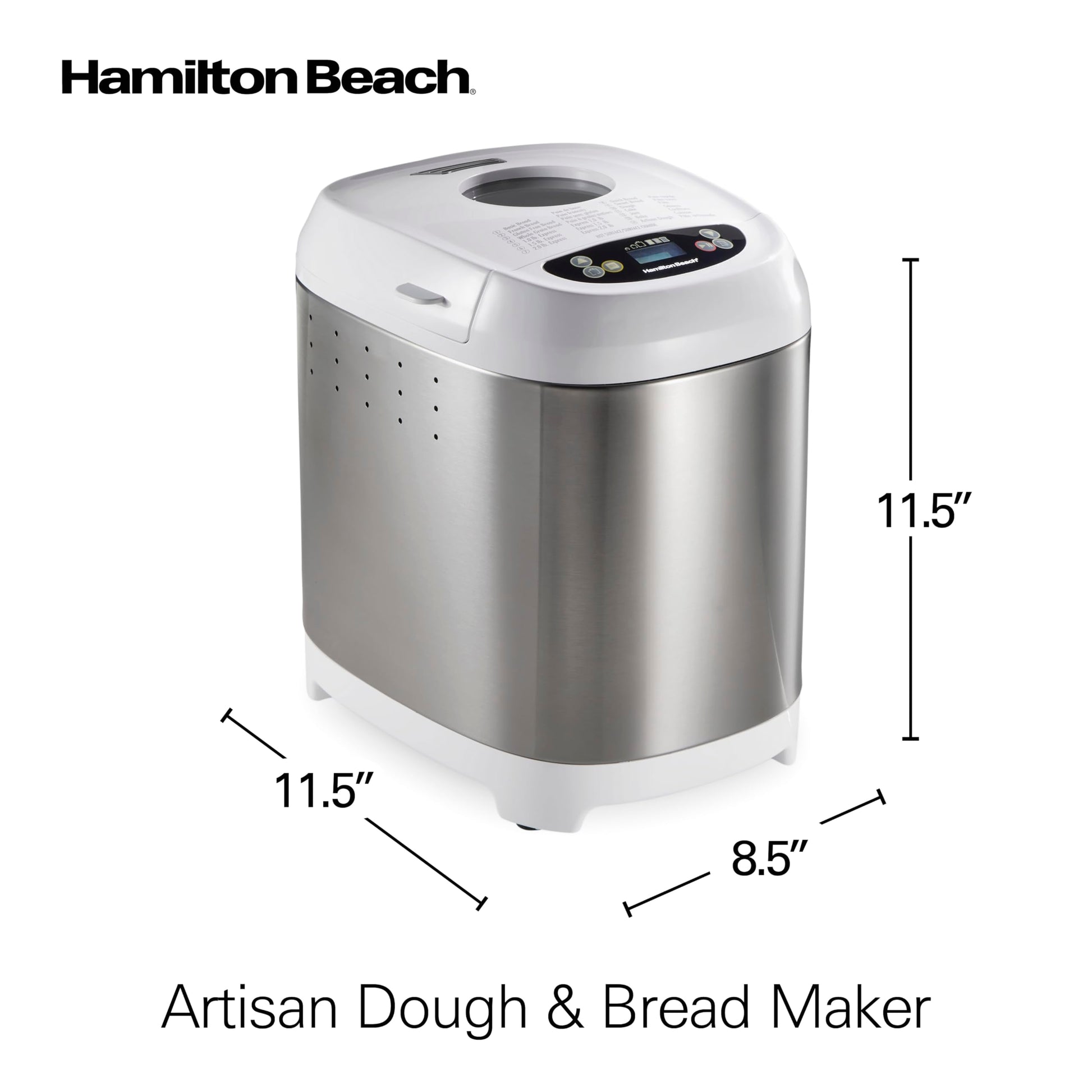 Hamilton Beach - Máquina para hacer pan eléctrica digital artesanal y sin gluten, capacidad de 2 libras, 14 ajustes, blanco y acero inoxidable (29987)