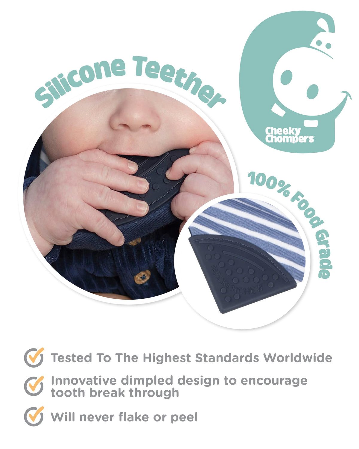 Babero para dentición Chewy original: babero reversible superabsorbente para dentición de bebés. Cheeky Chompers mordedores de silicona de grado alimenticio sin BPA | Preppy Stripes Neckerchew