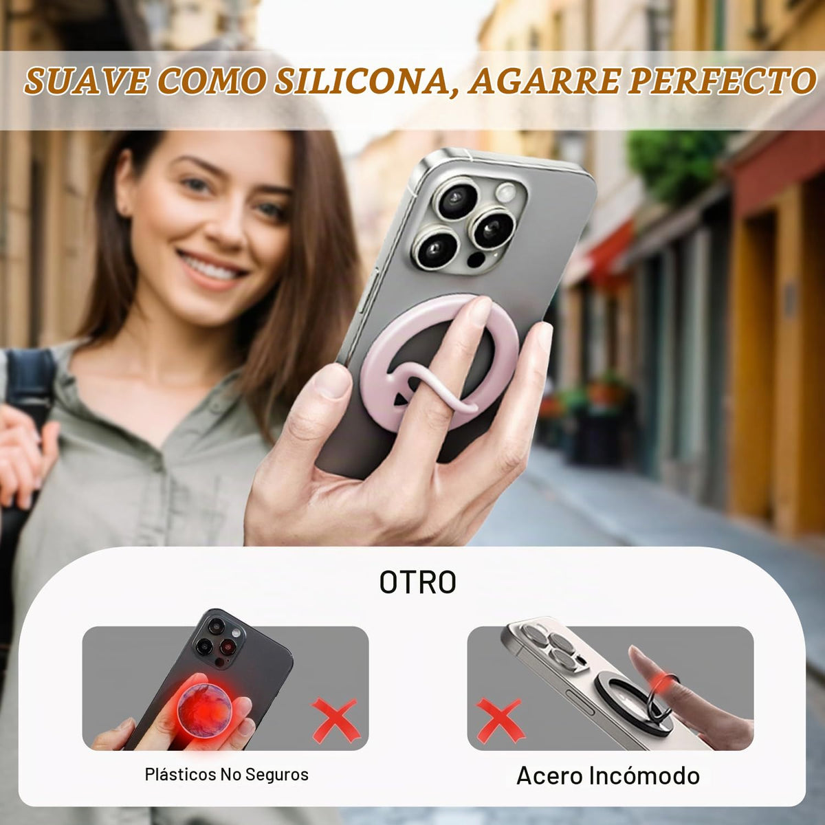 Soporte Magnético Dual Vitomas Rosa con Anillo Mejorado para iPhone