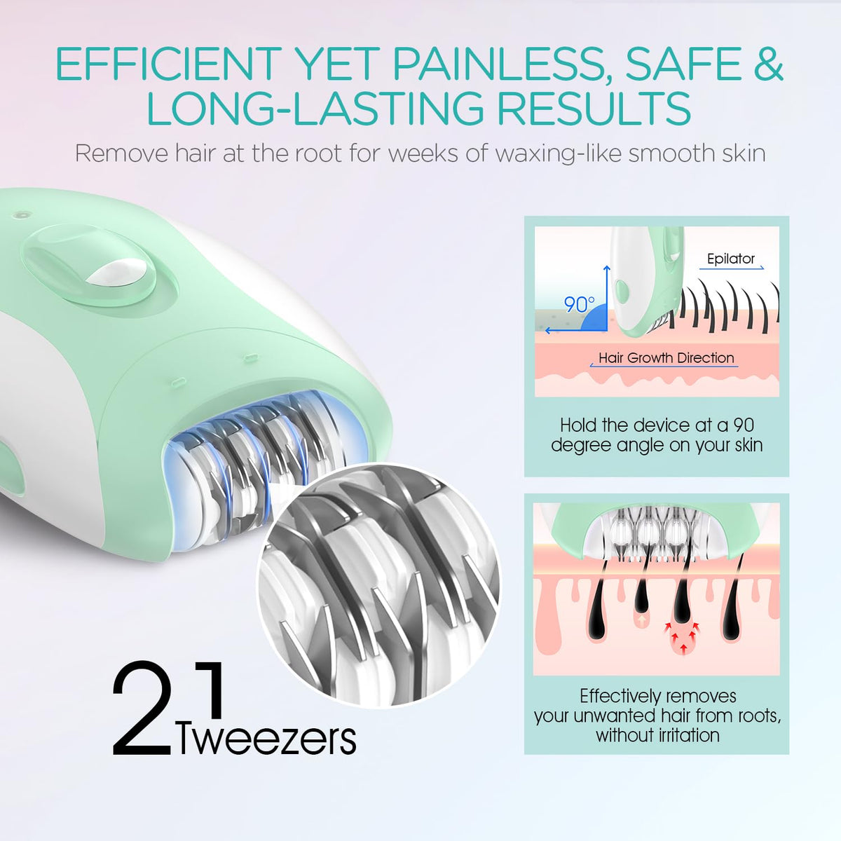 VOGOE Depiladora para Mujeres: Depiladoras Inalámbricas para Mujeres, Afeitadora Eléctrica 4 En 1, 2 Velocidades Y 21 Pinzas para Cara, Piernas, Brazos, Axilas, Bikini, Hr310 Verde