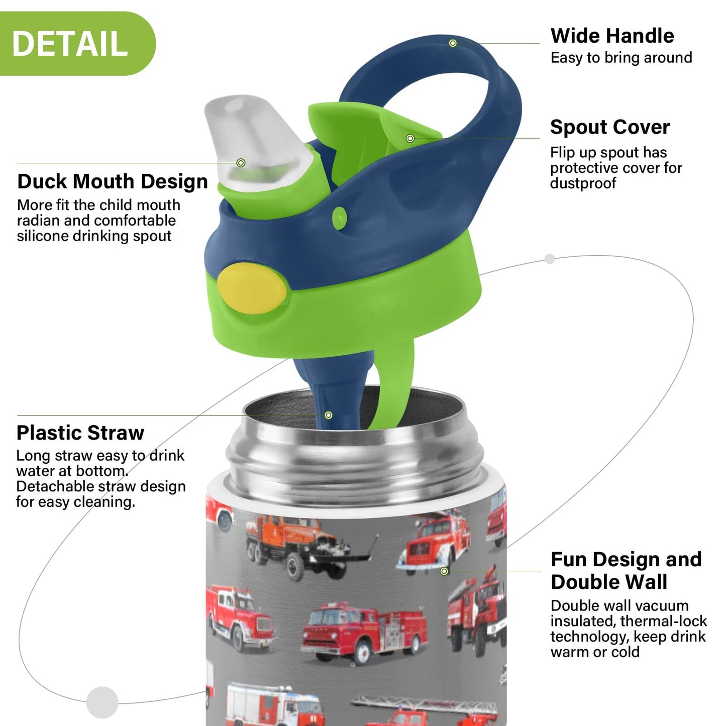 Botella de agua de acero inoxidable para niños, botella de agua aislada al aspiradora de acero inoxidable de 12 onzas para niños y niños, botellas aisladas al aspiradora de doble pared (coche de
