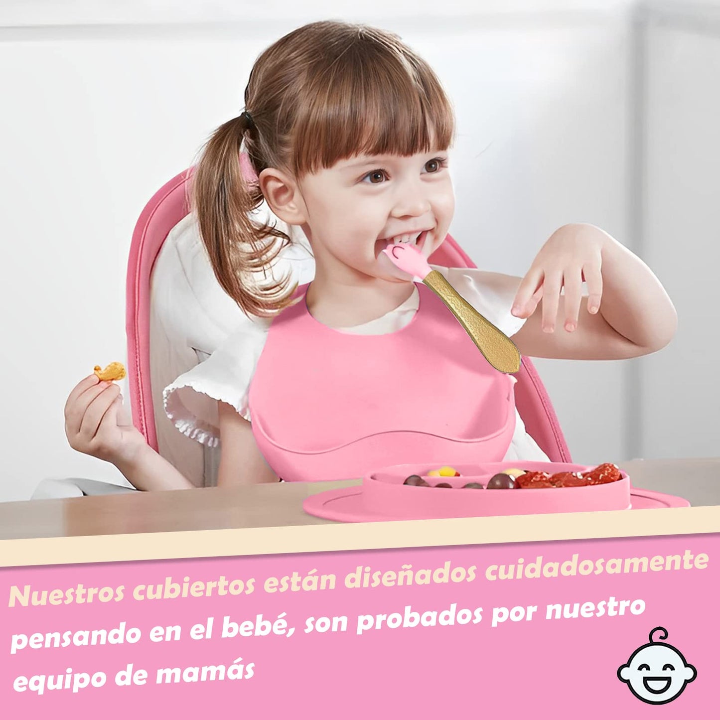 Platos de Silicona para Bebé Antivuelco Set de 10 Piezas Rosa para Niño/Niña