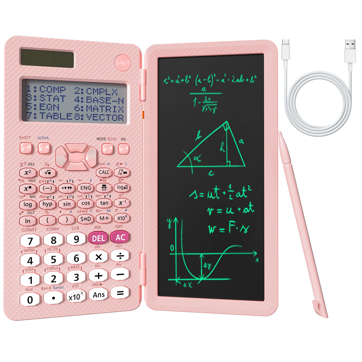 Calculadora Científica Recargable 991ES MAX Rosa con Bloc de Notas para Estudiantes