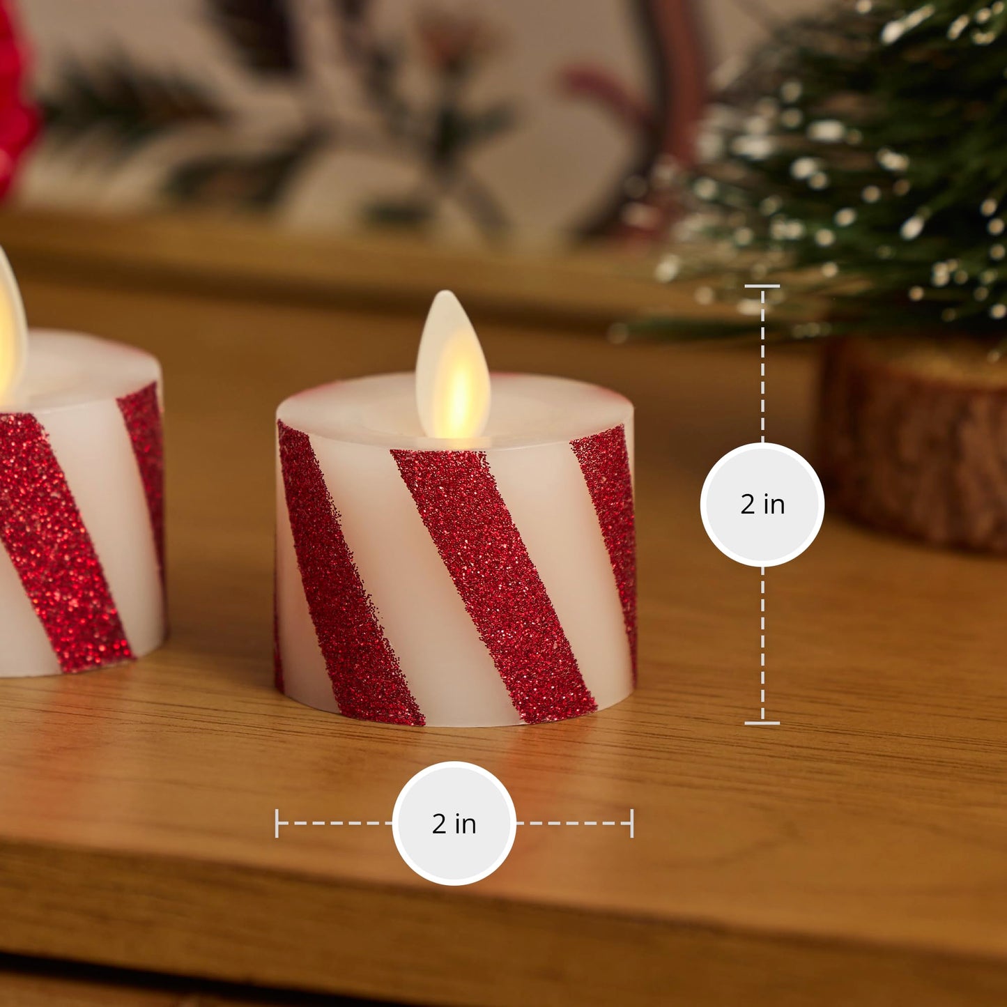 Luminara - Paquete de 2 velas LED sin llama con llama móvil (1.4 x 2 pulgadas) de plástico que funciona con pilas, luz LED sin llama, suave (bastón de caramelo)