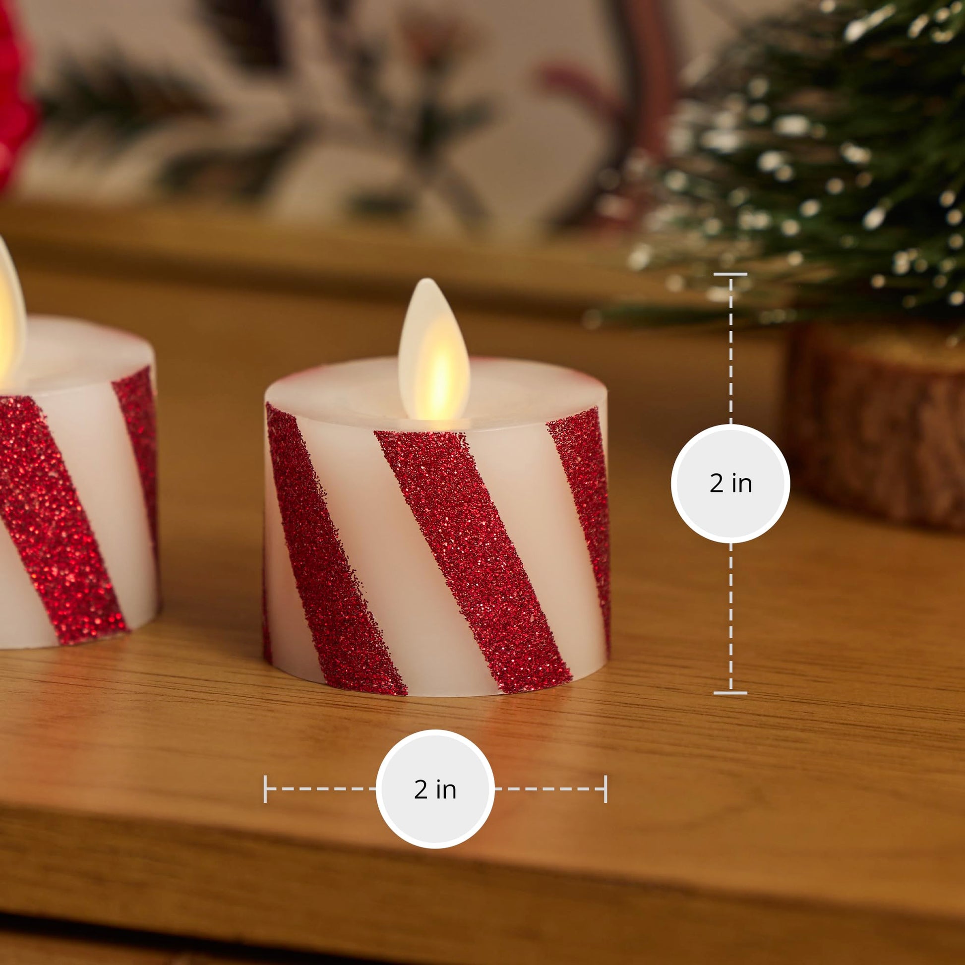 Luminara - Paquete de 2 velas LED sin llama con llama móvil (1.4 x 2 pulgadas) de plástico que funciona con pilas, luz LED sin llama, suave (bastón de caramelo)