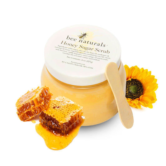 Bee Naturals Best Body Scrub - Natural Honey Sugar Exfoliator for Body, Face and Hands - Brightens, Softens, Cleans and Smoothens Skin - Gently Rejuvenates and Improves Complexion and Skin Health