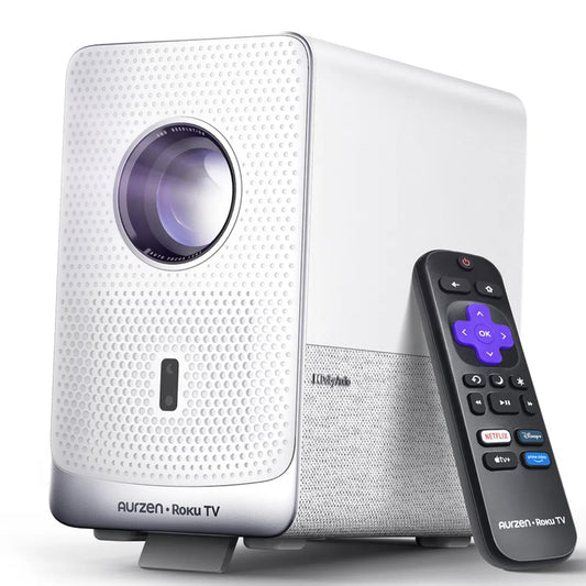 Proyector Inteligente Aurzen Roku Blanco con Wifi y Bluetooth 1080P FHD para Películas