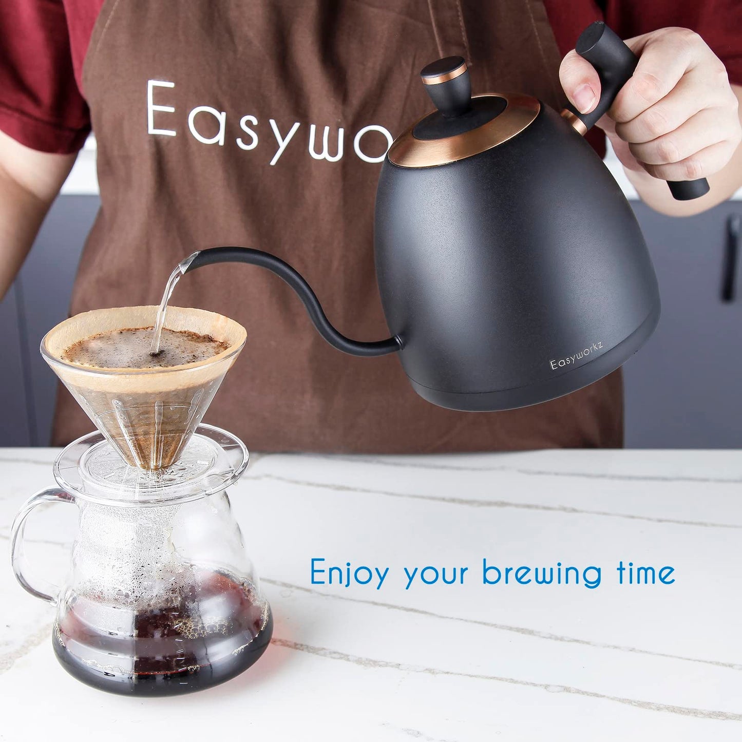 Easyworkz hervidor de café eléctrico de cuello de cisne, tetera de acero inoxidable con goteo manual, control de temperatura de 800 ml, calentamiento rápido de 1200 W