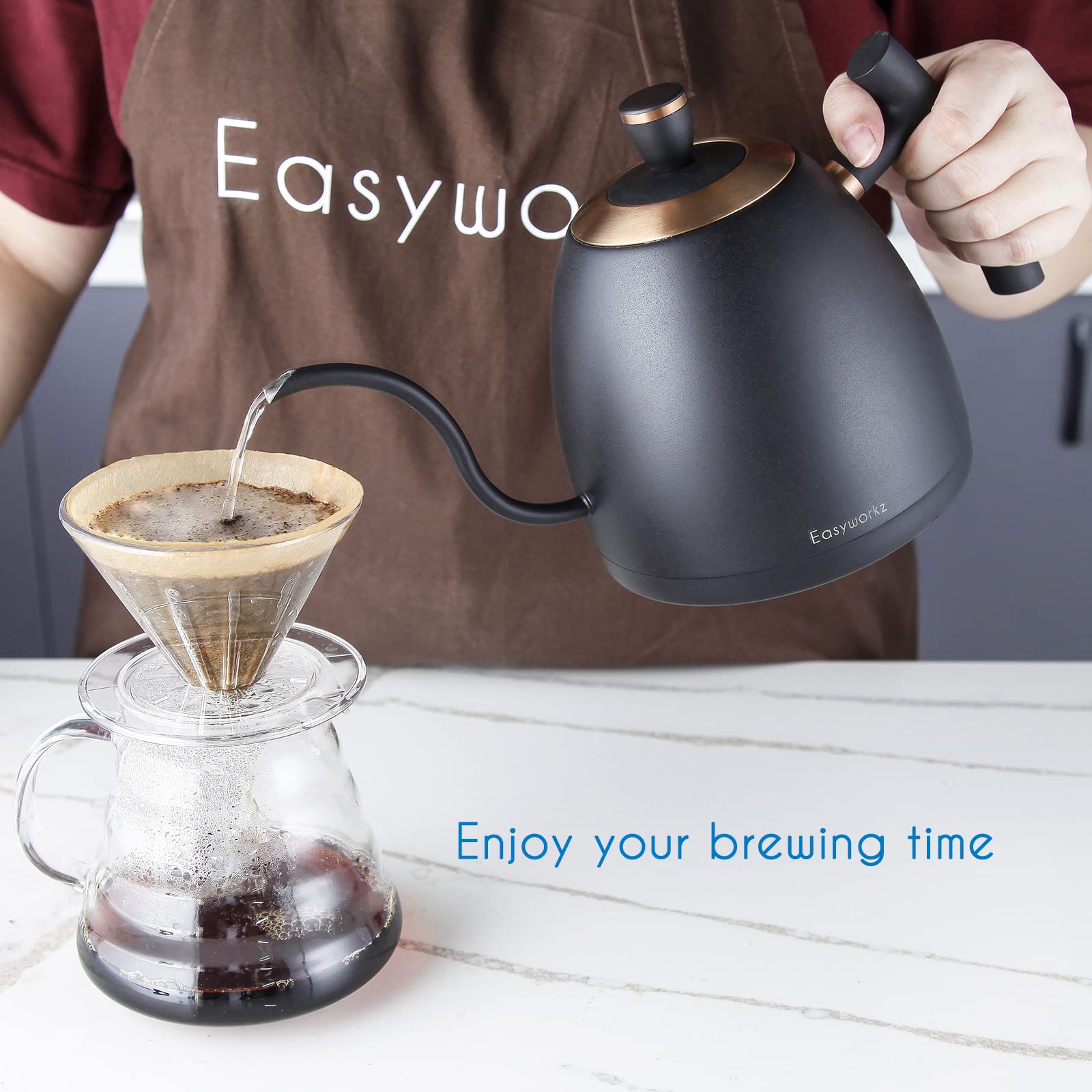 Easyworkz hervidor de café eléctrico de cuello de cisne, tetera de acero inoxidable con goteo manual, control de temperatura de 800 ml, calentamiento rápido de 1200 W