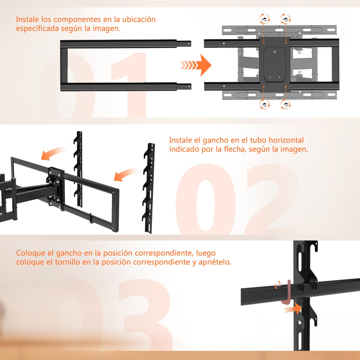 Soporte de TV COUWELL Negro Inclinable y Giratorio para Pantallas de 43 a 100 Pulgadas