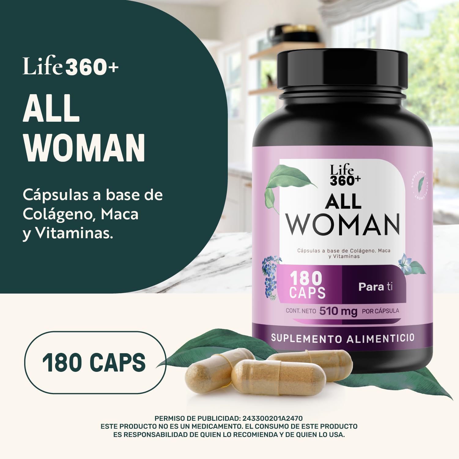 Multivitamínico Suplemento con Colágeno Hidrolizado para Mujer 180 Cápsulas