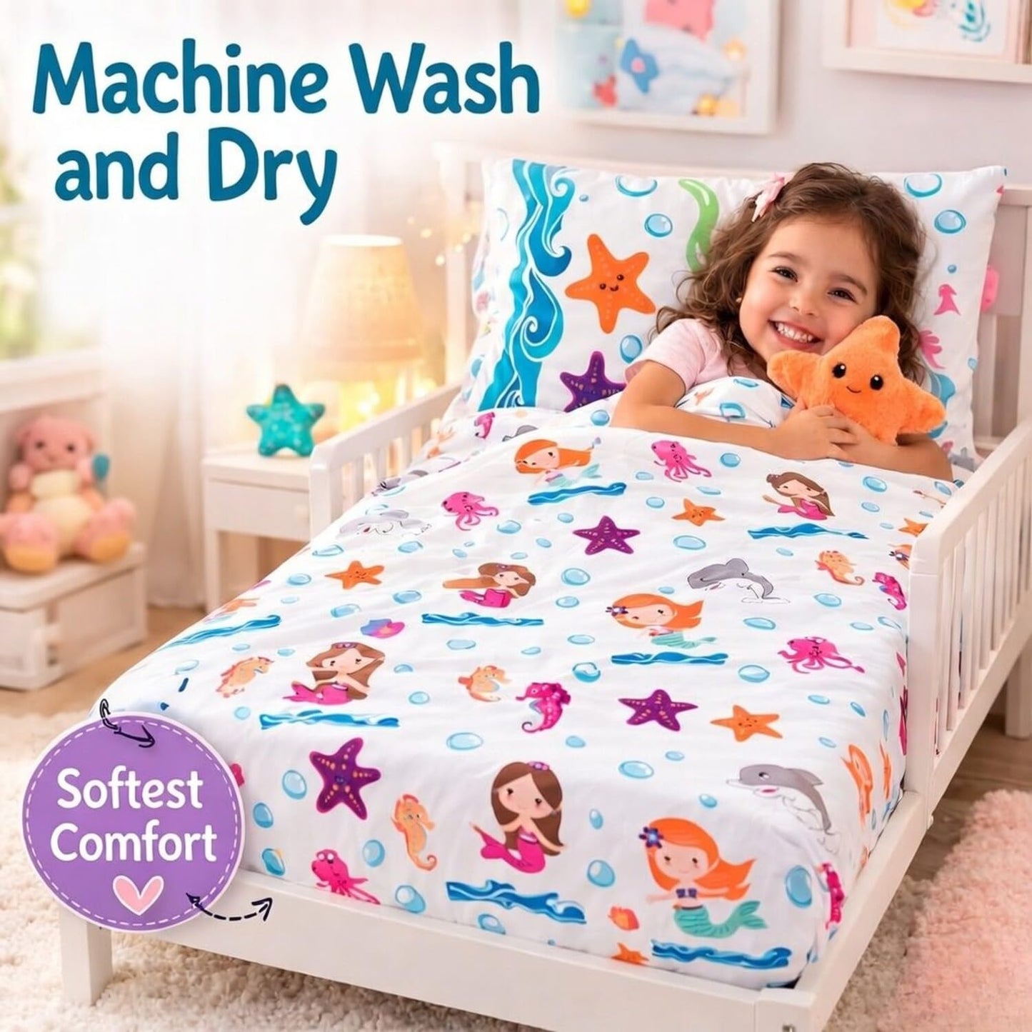 EVERYDAY KIDS Juego de sábanas y fundas de almohada para niños pequeños, juego de sábanas de microfibra suave y transpirable