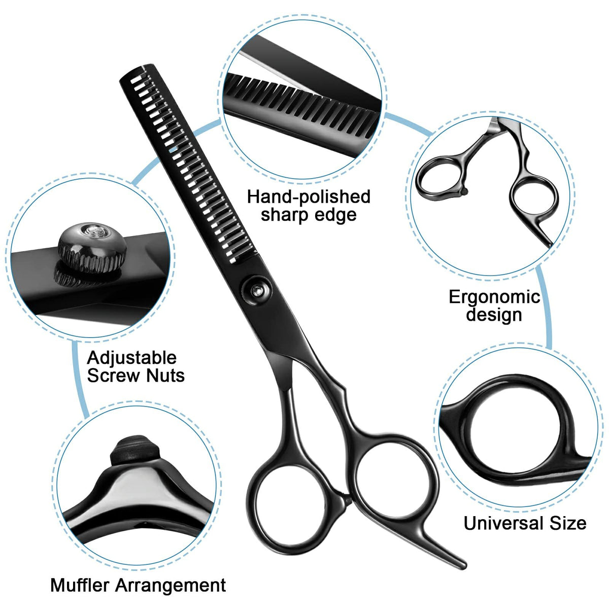 Juego de tijeras profesionales de corte de pelo, suministros de peluquería de acero inoxidable que incluyen tijeras rectas, tijeras de adelgazamiento y cuchillo de adelgazamiento de pelo, herramientas multifuncionales de salón y regalos para amigos y fami