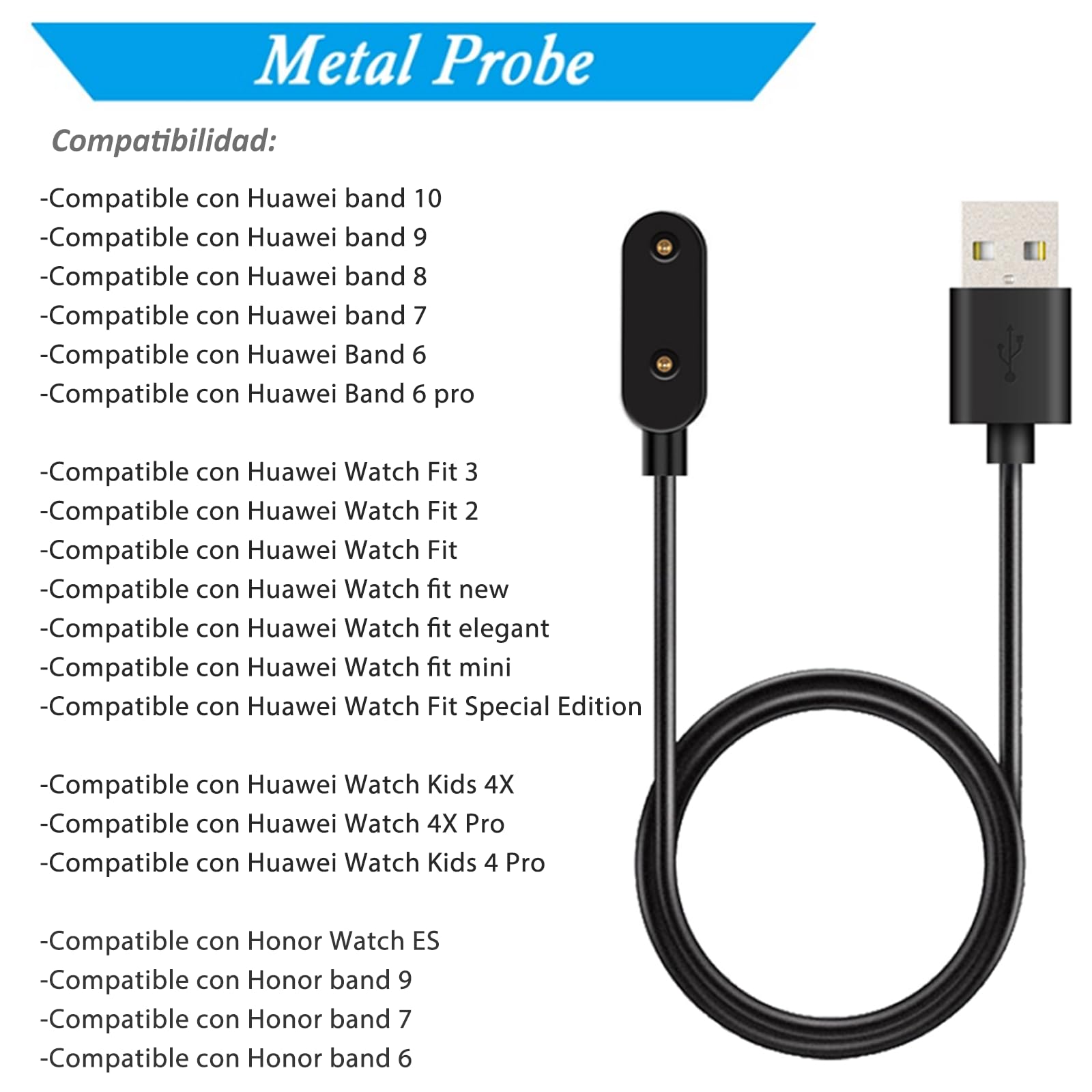 USTIYA Cargador para Huawei Band 10 9 8 7 6 1M Charger con Watch Fit 3 2 Mini New/Watch Kids 4 Pro y para Honor Band USB Magnética Charging Cable de Carga