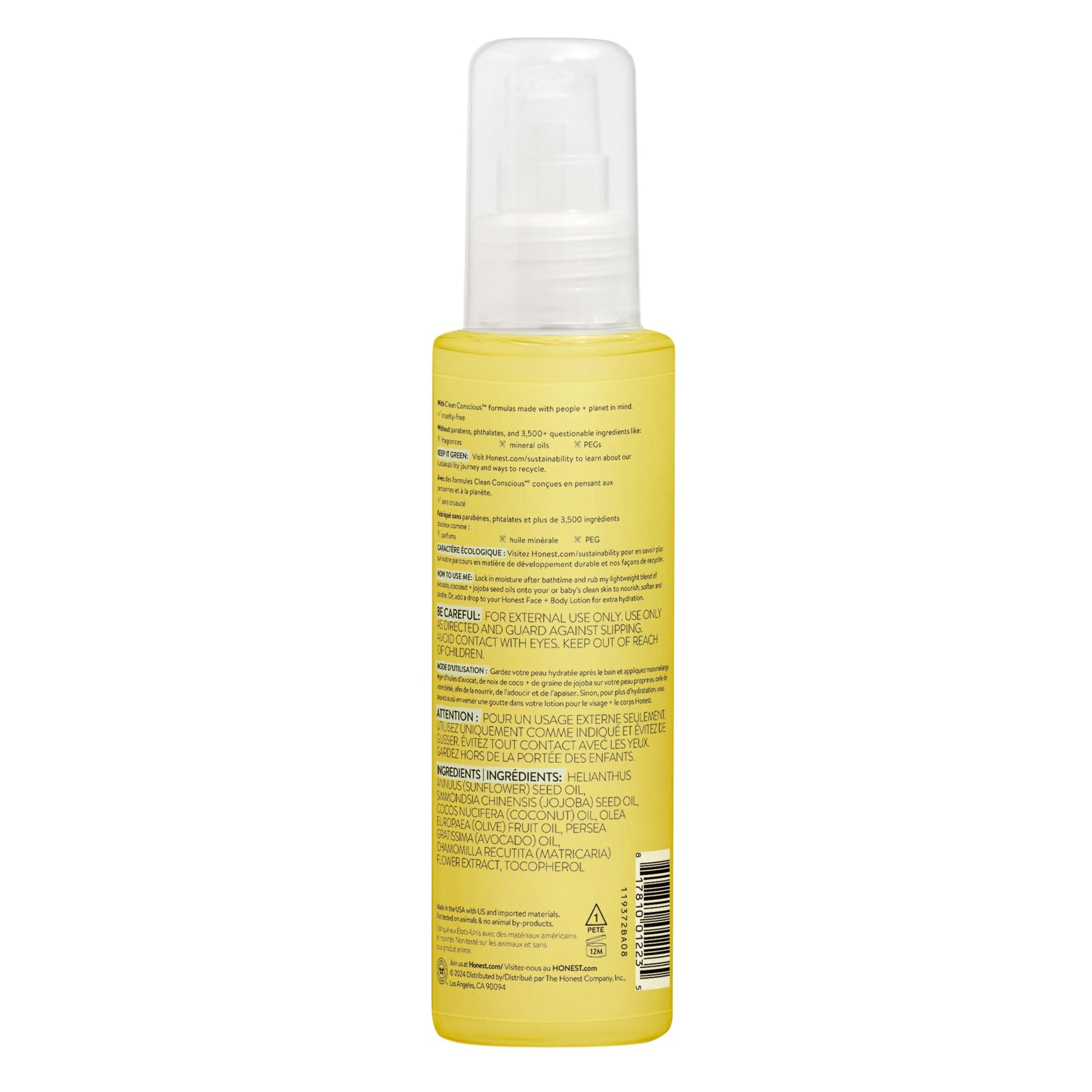Honest Organic Body Oil, 4 Ounce