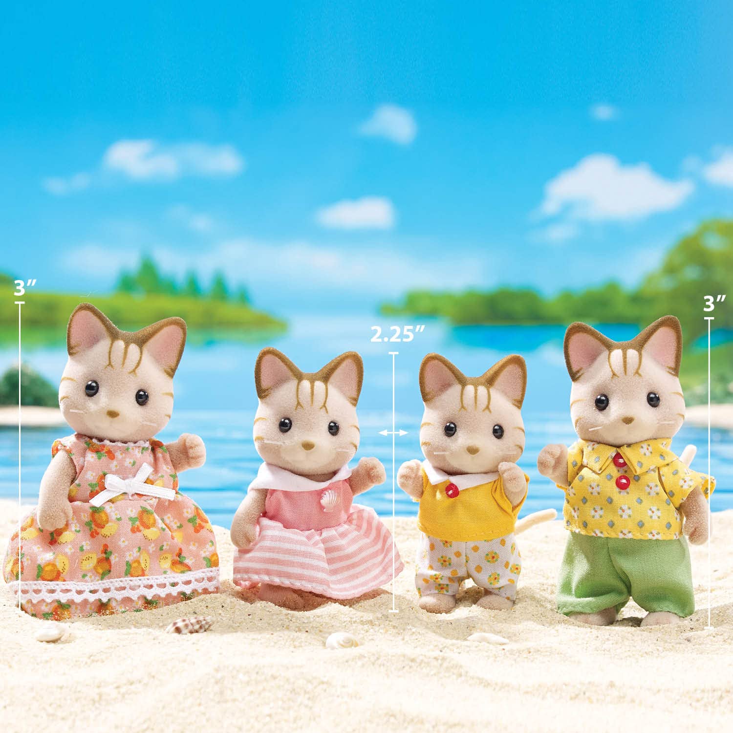 Calico Critters, Sandy Cat Family, muñecas, Cifras de casa de muñecas, Juguetes coleccionables, Premium, 3 Pulgadas