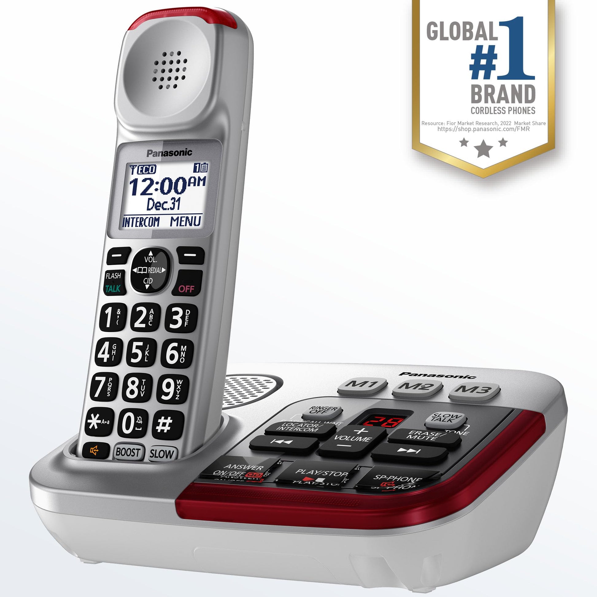 Panasonic kx-tgm450s Amplified teléfono inalámbrico con contestadora Digital, 1 Handset, Plata, Teléfono Amplificado - KX-TGM450S, Plateado