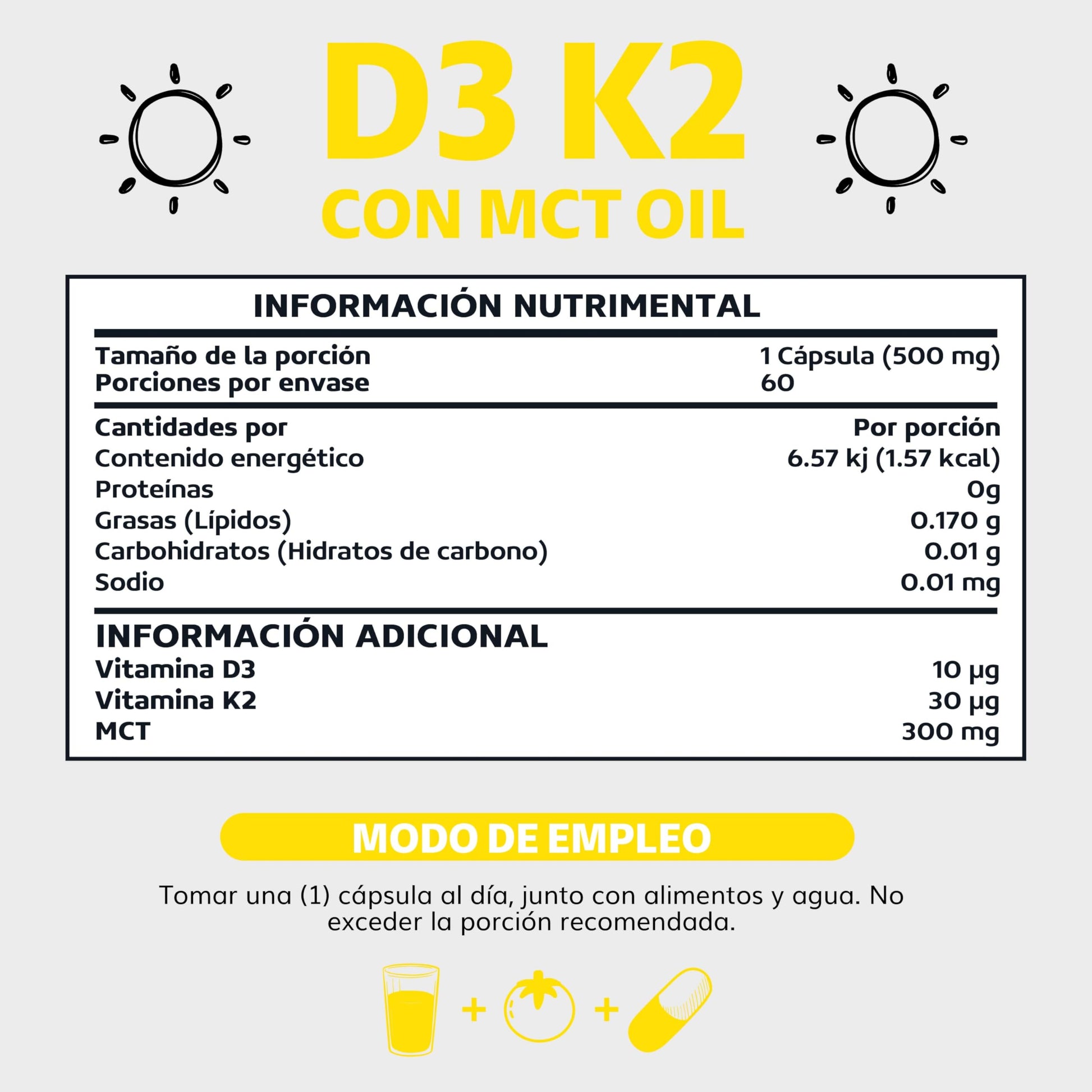 Suplemento Alimenticio Vegano Beyond Vitamins Sin Azúcar con Vitamina D3, K2 y MCT Oil