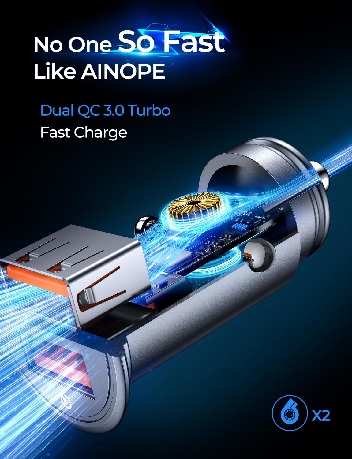 AINOPE Cargador para Auto Rapida Doble Puerto QC3.0, Cargador Todo Metal Cargador para Carro, Compatible con iPhone 16/15/14 Pro MAX, Galaxy S24/23/22 Ultra, Xiaomi, Motorola, Huawei