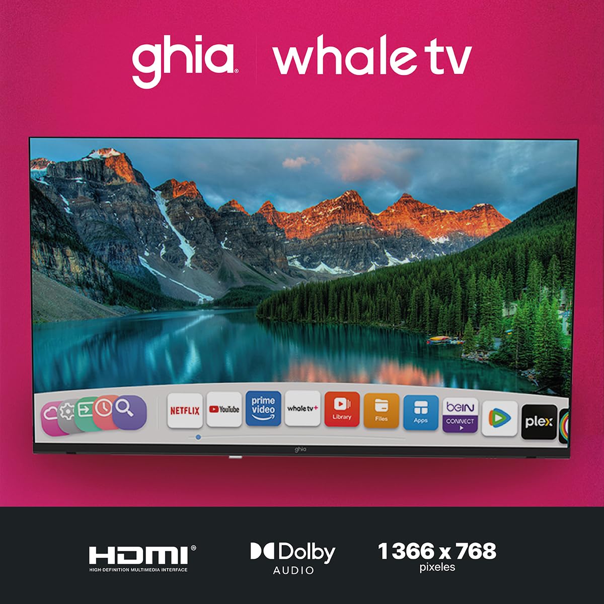 GHIA Pantalla Smart TV 32" Whale TV, HD 3 HDMI, 2 USB, Dolby Audio