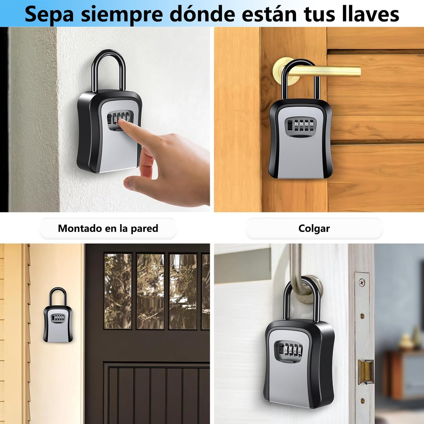 Caja para Llaves Lockbox Gris de 4 Dígitos Reiniciable Impermeable para Oficinas y Hogar