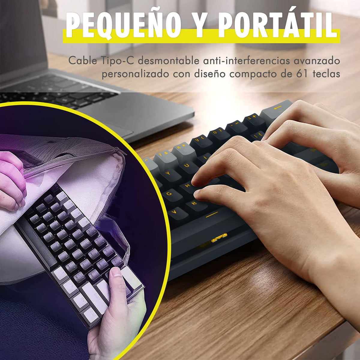 Teclado Mecánico TERPORT Z11 Amarillo Compacto 60% Gaming Alámbrico Anti-Ghosting