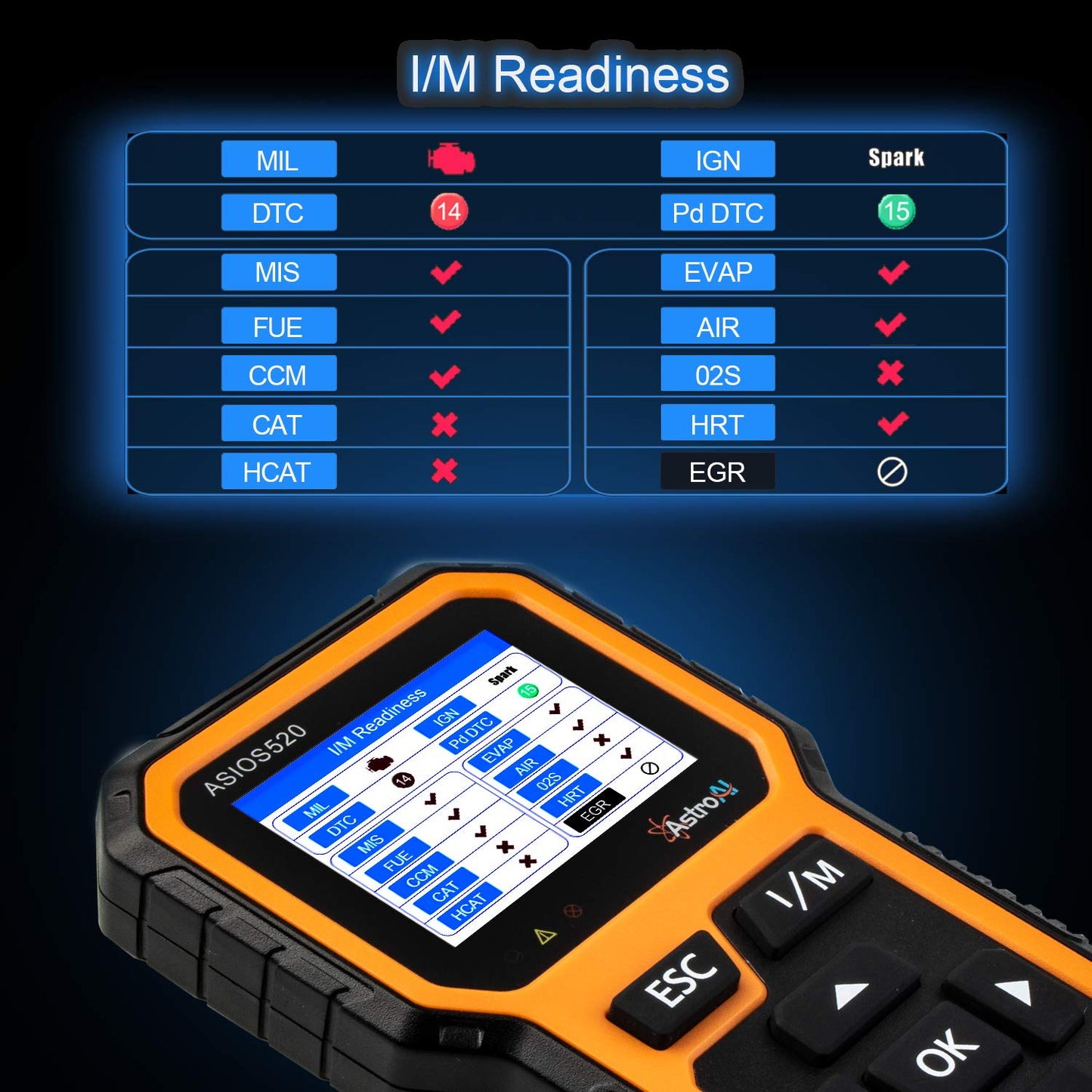 AstroAI OBD2 ASIOS520 Escáner Automotriz Professional, Lector de Códigos Universal, Scaner para Auto Herramienta de Diagnóstico con Pantalla de Color