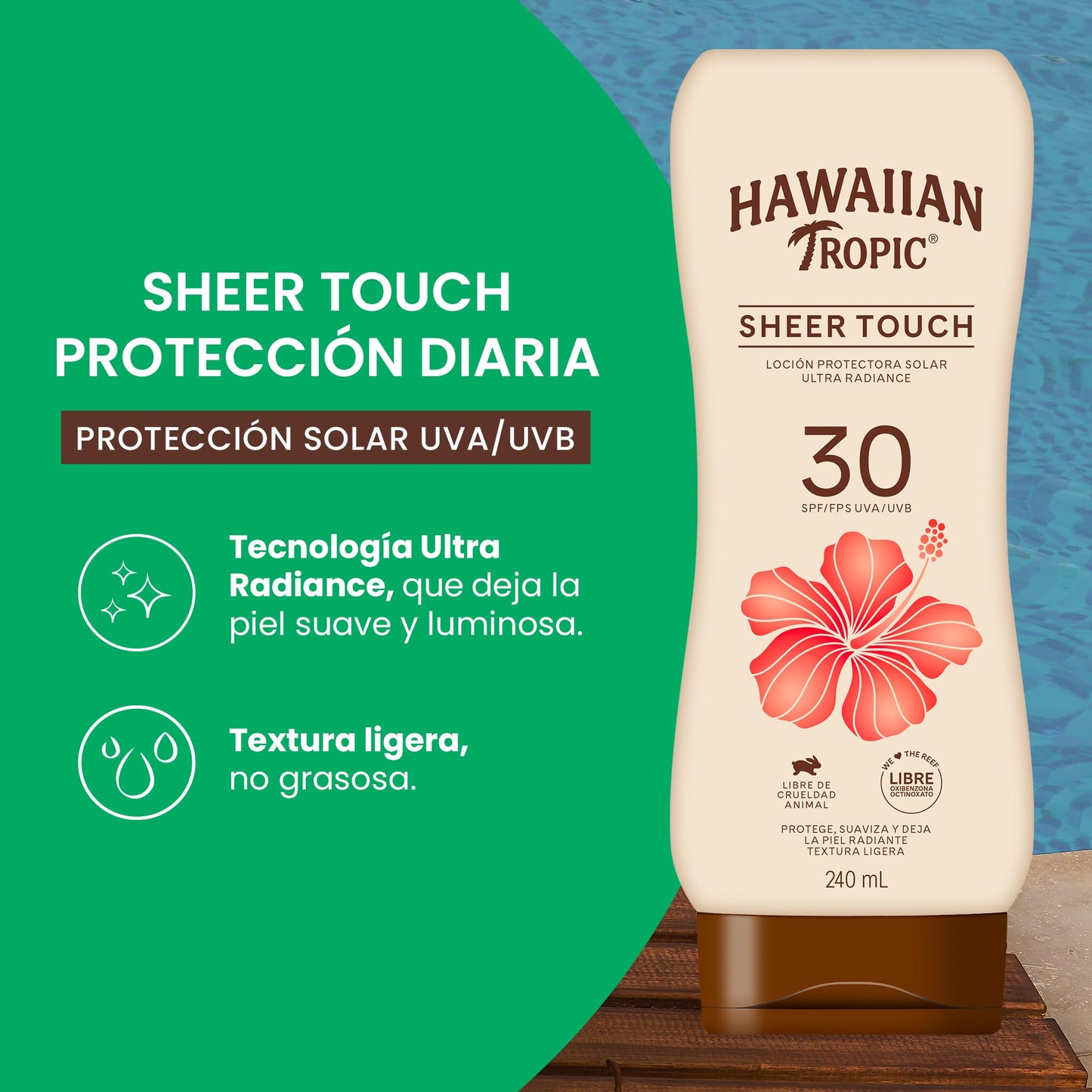 Hawaiian Tropic Sheer Protector Solar 30 FPS Loción de 240ml