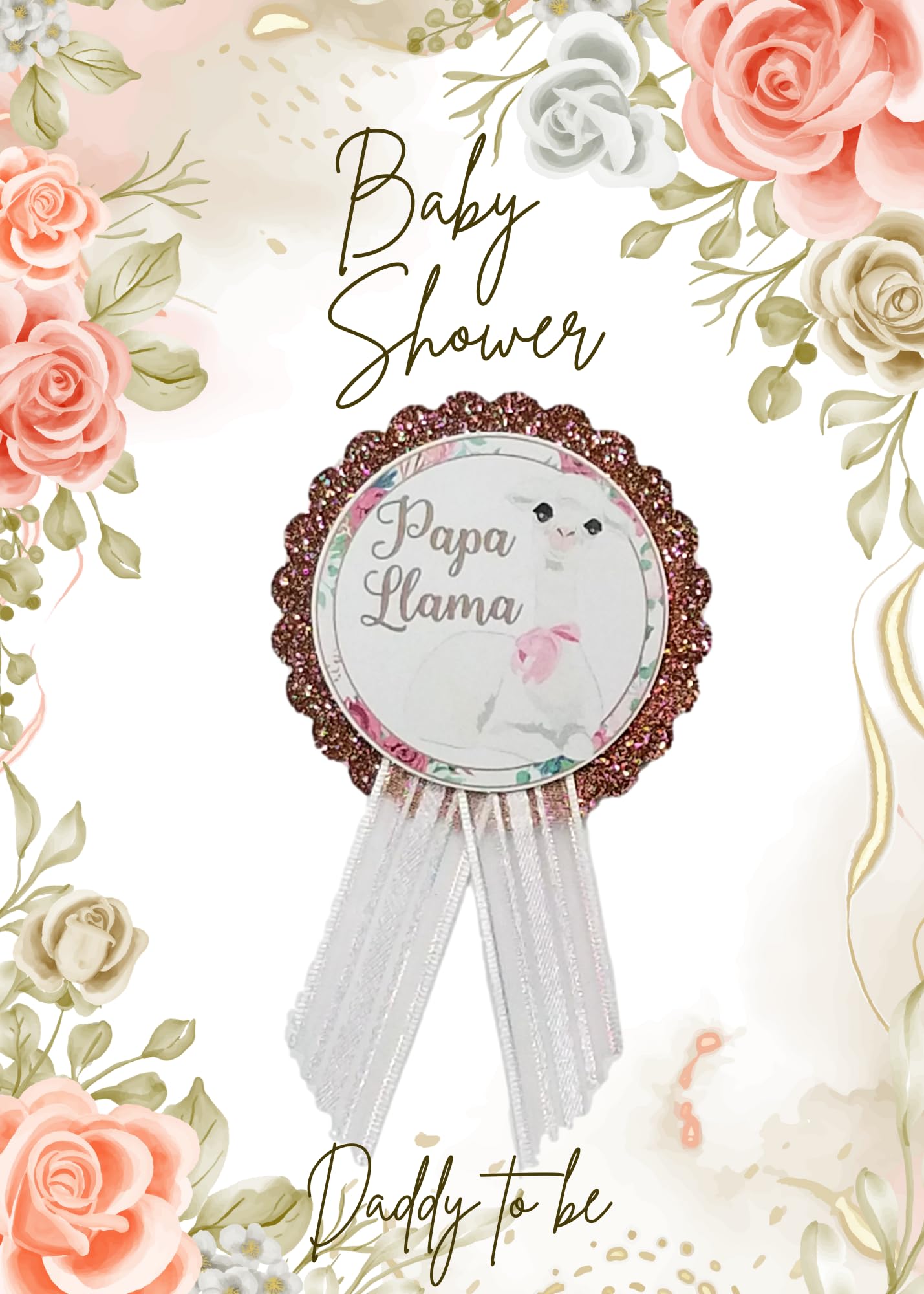 Daddy to Be Pin Llama Baby Shower Pin para papá, blanco y oro rosa, It's a Girl, It's a Boy Baby Sprinkle
