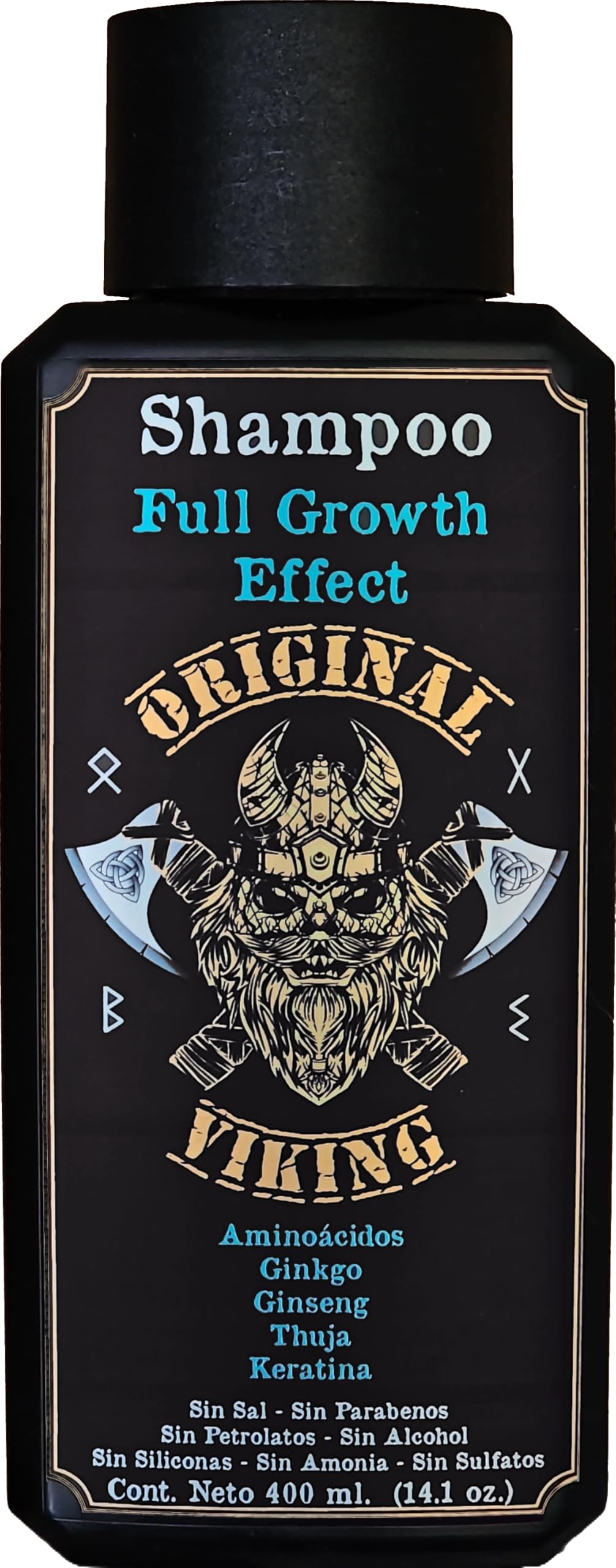 ORIGINAL VIKING | Shampoo Full Growth Effect. Shampoo Premium de Crecimiento con proteínas, extractos, sin formaldehídos, sin parabenos, sin alcohol, sin sal añadida, sin siliconas. 400ml