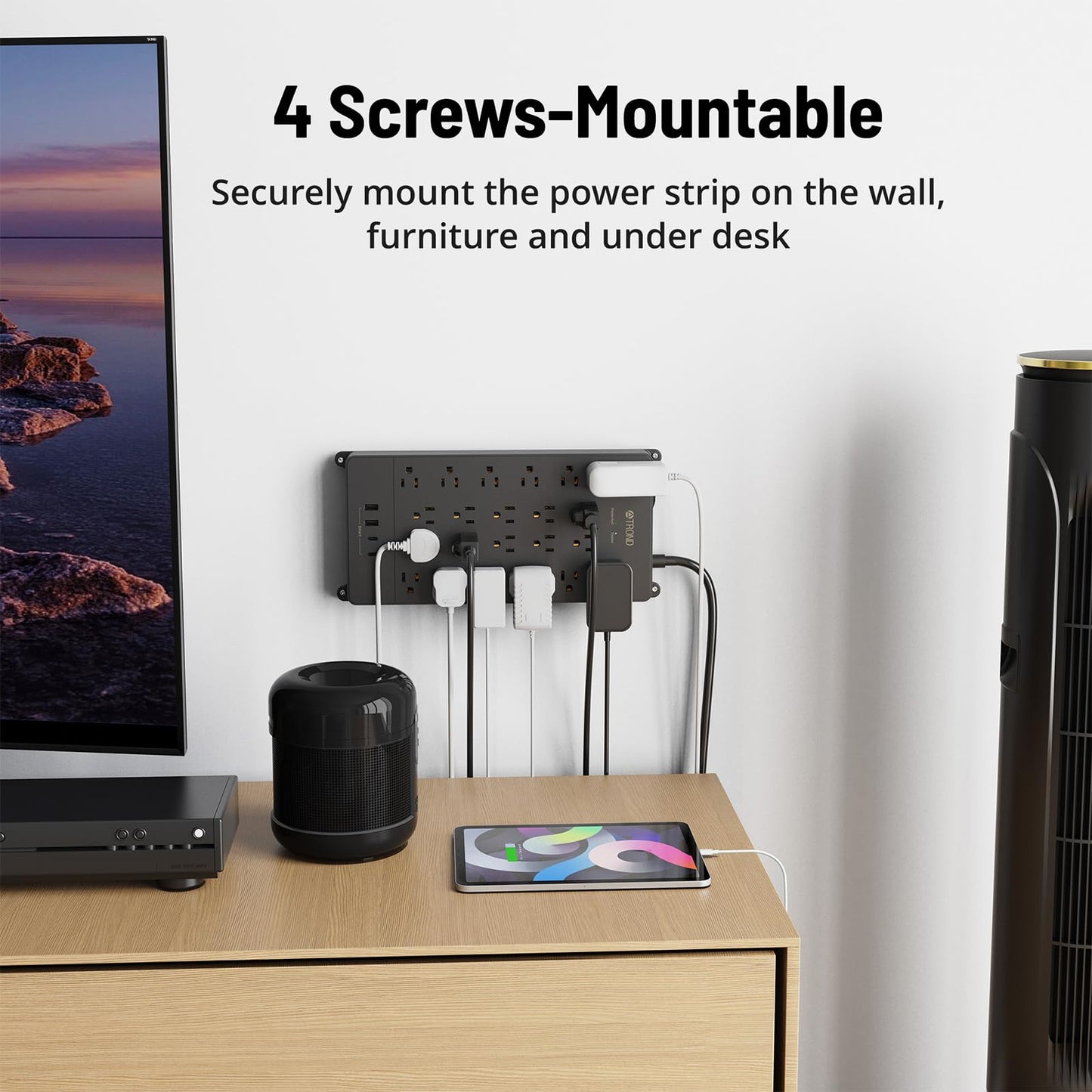 TROND Enchufe Multiple Regleta Multicontacto, Regleta con Protector contra sobretensiones, tomacorrientes de 22 CA con 4 USB(2 USB C), 4000J, certificación ETL, Enchufe Plano 10ft De Alta Resistencia