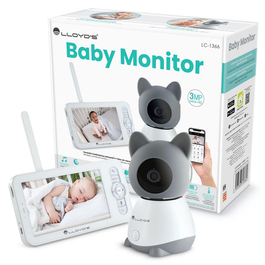 Lloyd's Cámara con Monitor para bebés. Monitoreo y Control Desde su Smartphone. Alertas por detección de Movimiento, de Sonido o por llanto de bebé. 3 melodías de Cuna