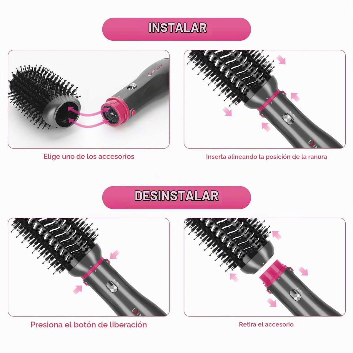 Juego de Cepillos IG INGLAM Gris 4 en 1 con Iones Negativos para Mujer