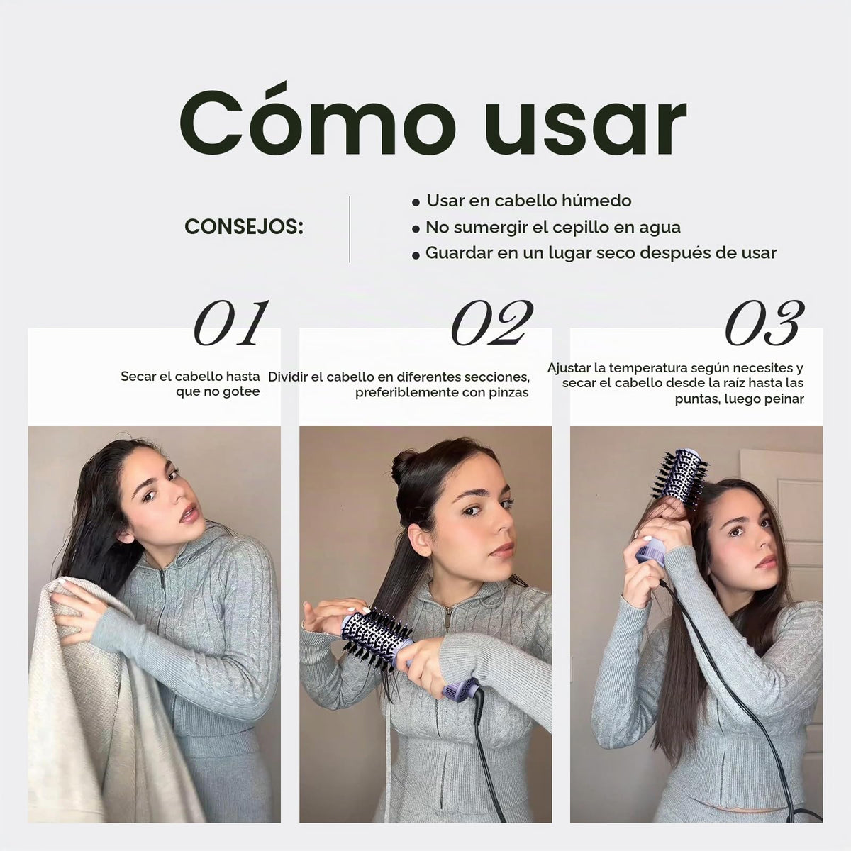 Secador de Pelo con Cepillo de Aire Caliente Doble Voltaje 2 Pulgadas Portátil para Viaje con Enchufe EU y UK