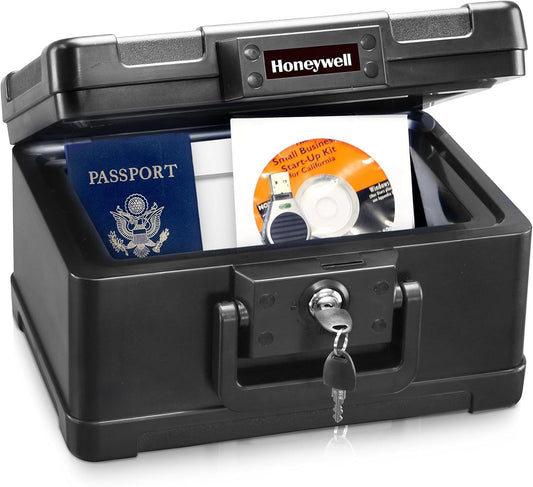 Honeywell Safes & Door Locks – Caja de seguridad pequeña para el hogar – Resistente al fuego seguro para sobres #10, flash USB, plástico ABS fuerte, documento, seguro para dinero con sistema de