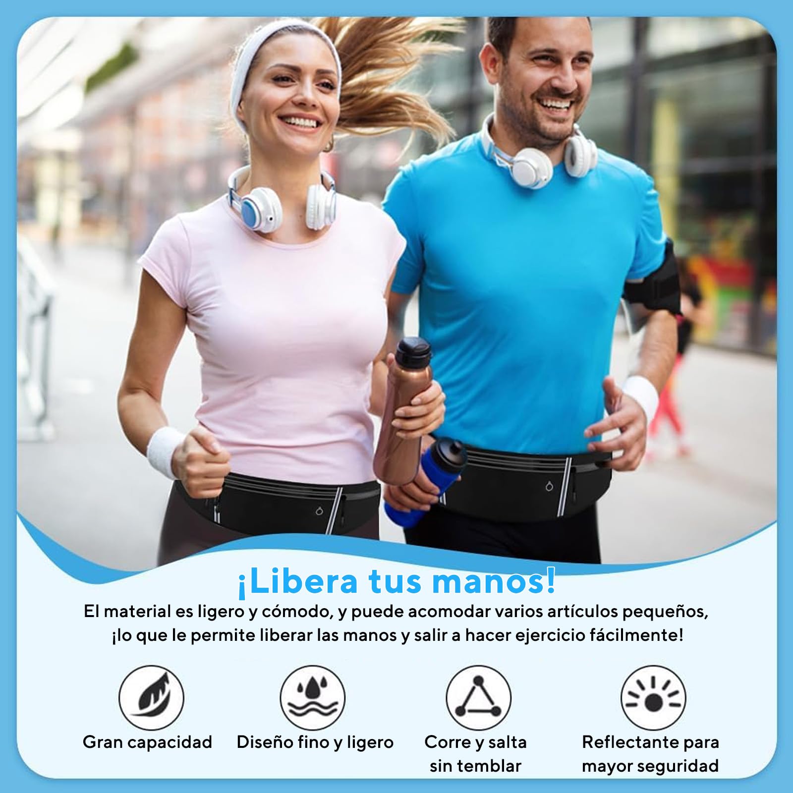 Cangurera Deportiva, 2 Pack Riñonera Deportiva, Bolsa Running Impermeable con Cinturón Elástica y Bolsillos de Auricular y Llaves, Cangureras Deportiva para Correr, Ciclismo, Gimnasio