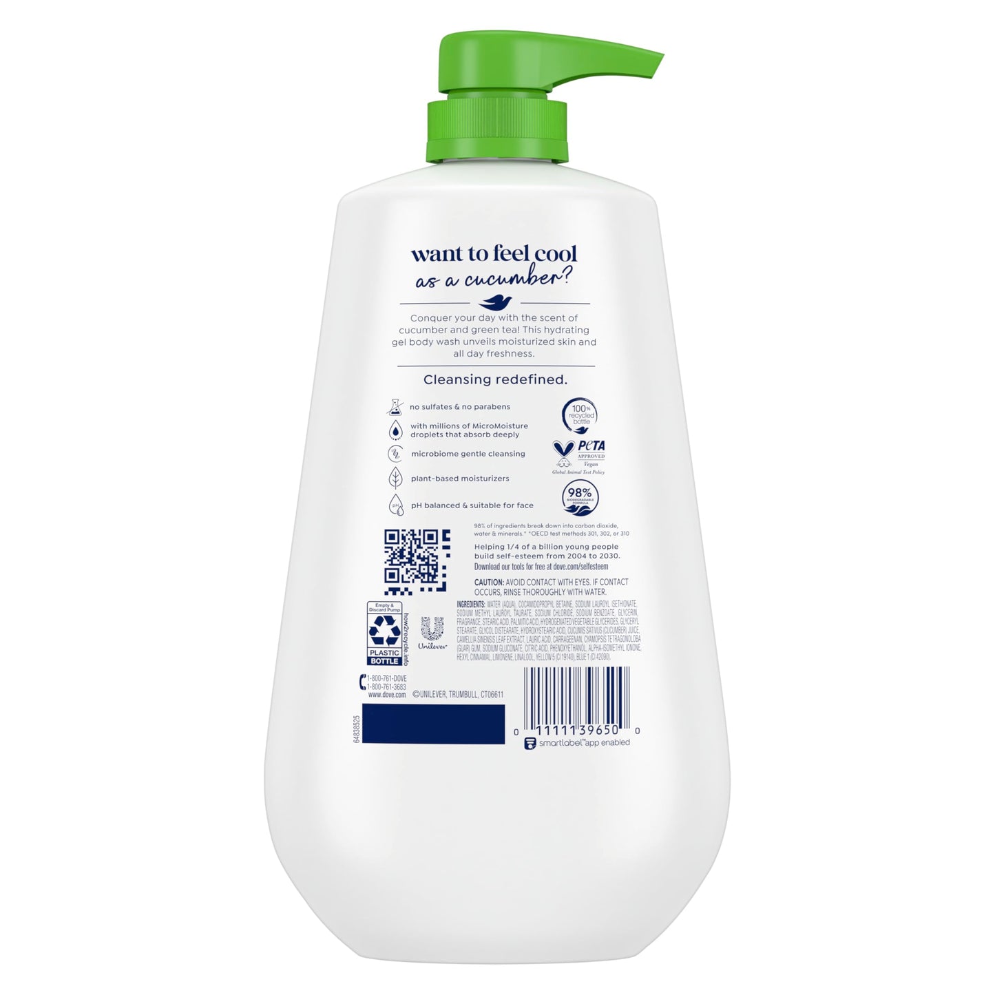 Dove go fresh Gel de baño, Fresca hidratación con Dosificador 1 L.