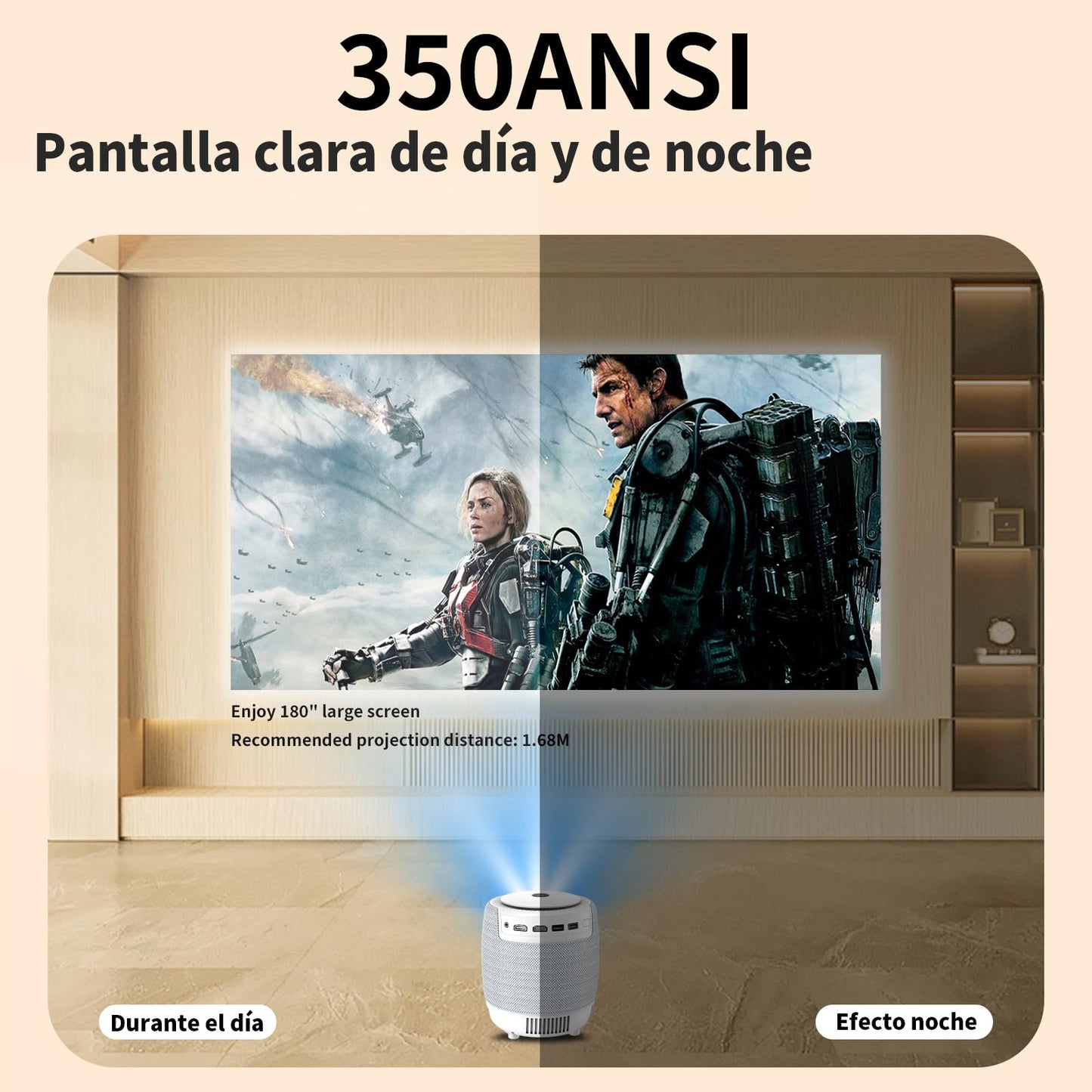 Genérico Proyector Inteligente portátil WiFi Bluetooth 4K 1080p Pantalla Grande para casa películas al Aire Libre reuniones y Juegos