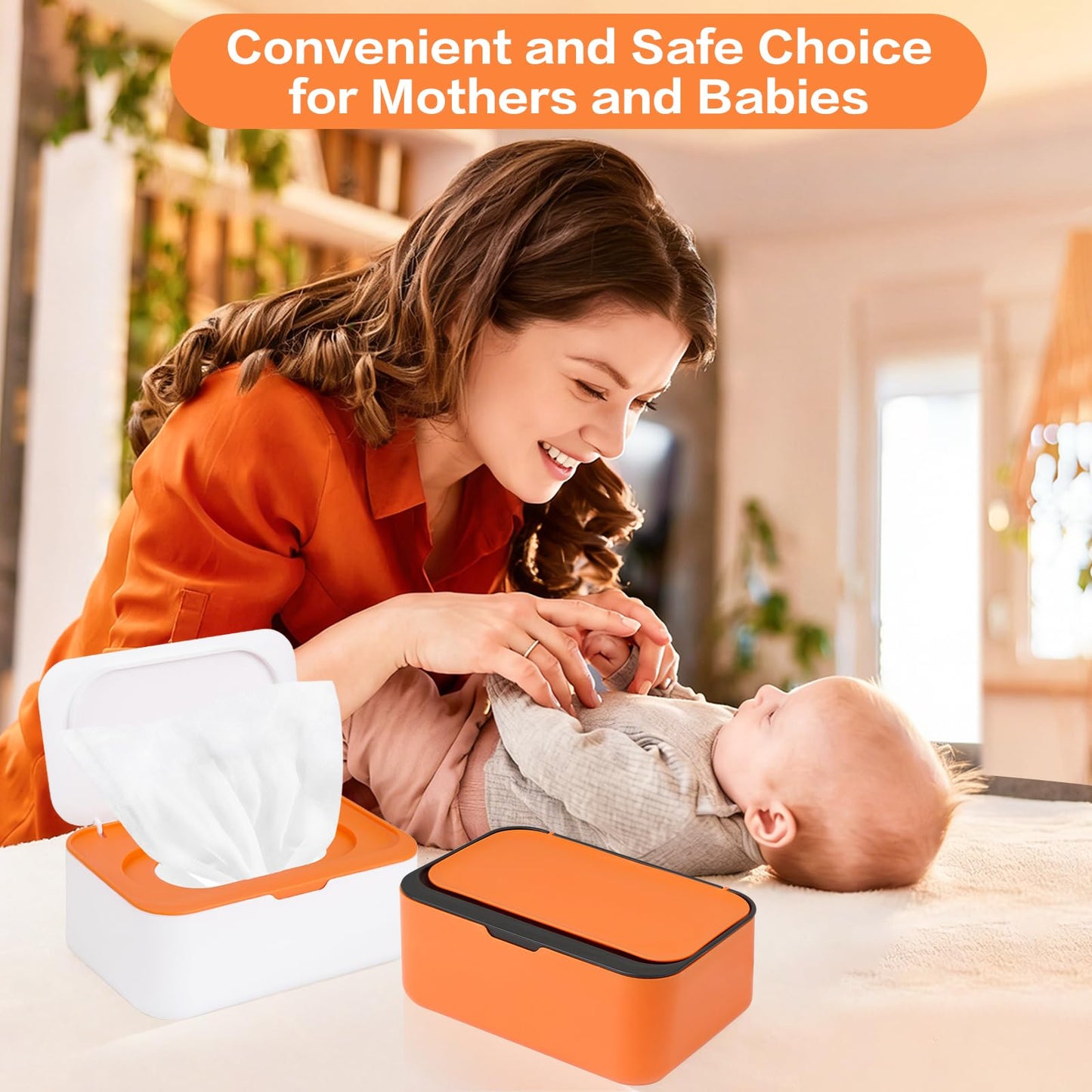 Dispensador de toallitas para bebé, caja reutilizable para toallitas húmedas y bolsa portátil para toallitas húmedas, contenedor recargable con tapa para baño, bebé, cuarto de bebé, cocina, oficina, viajes (naranja)