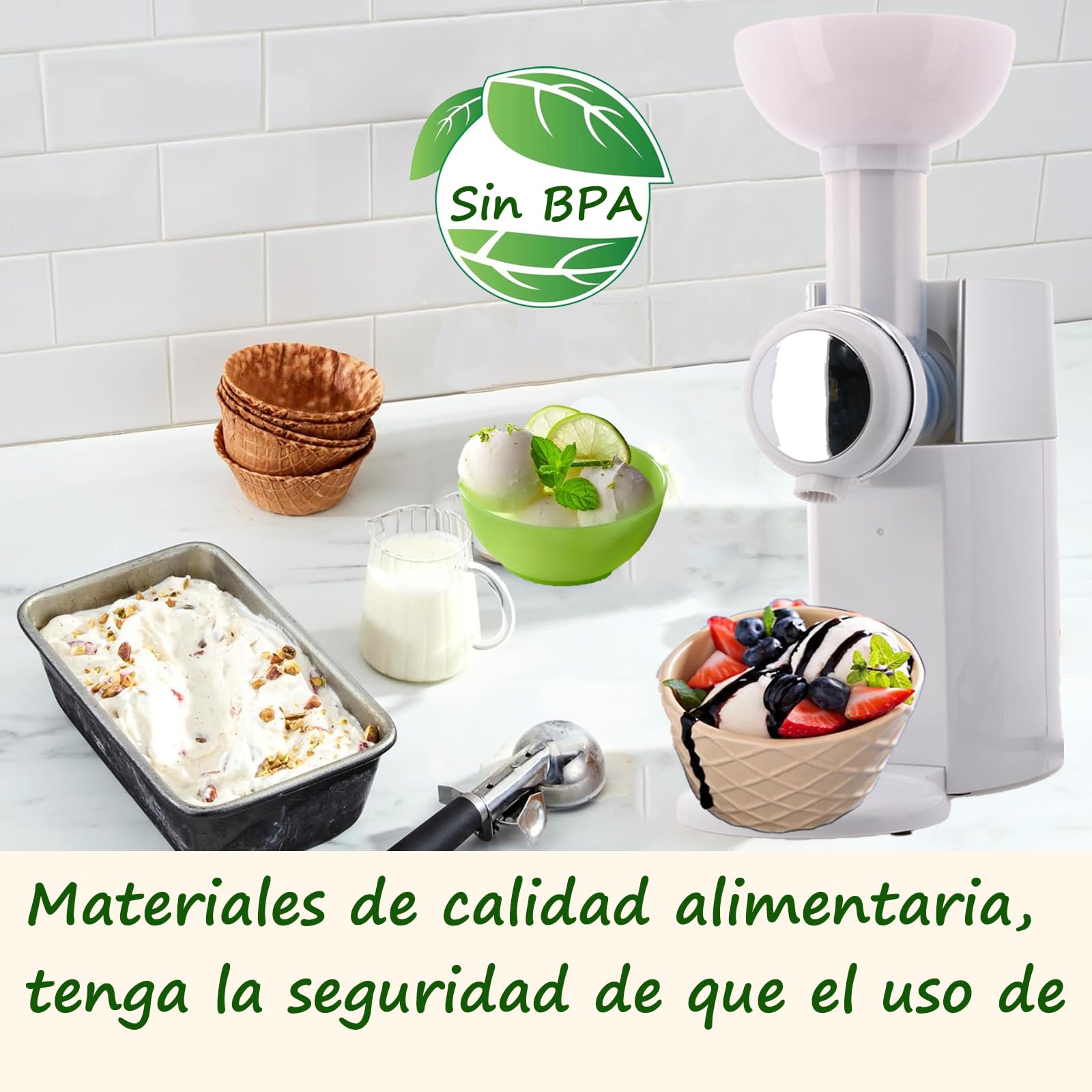 IOWHDS Maquina para hacer helados, Electric ice cream maker, Easy to operate, Máquina para hacer helados Frozen Healthy para Helados, Sorbetes, Batidos, Postres, Libre de BPA, (Blanco)